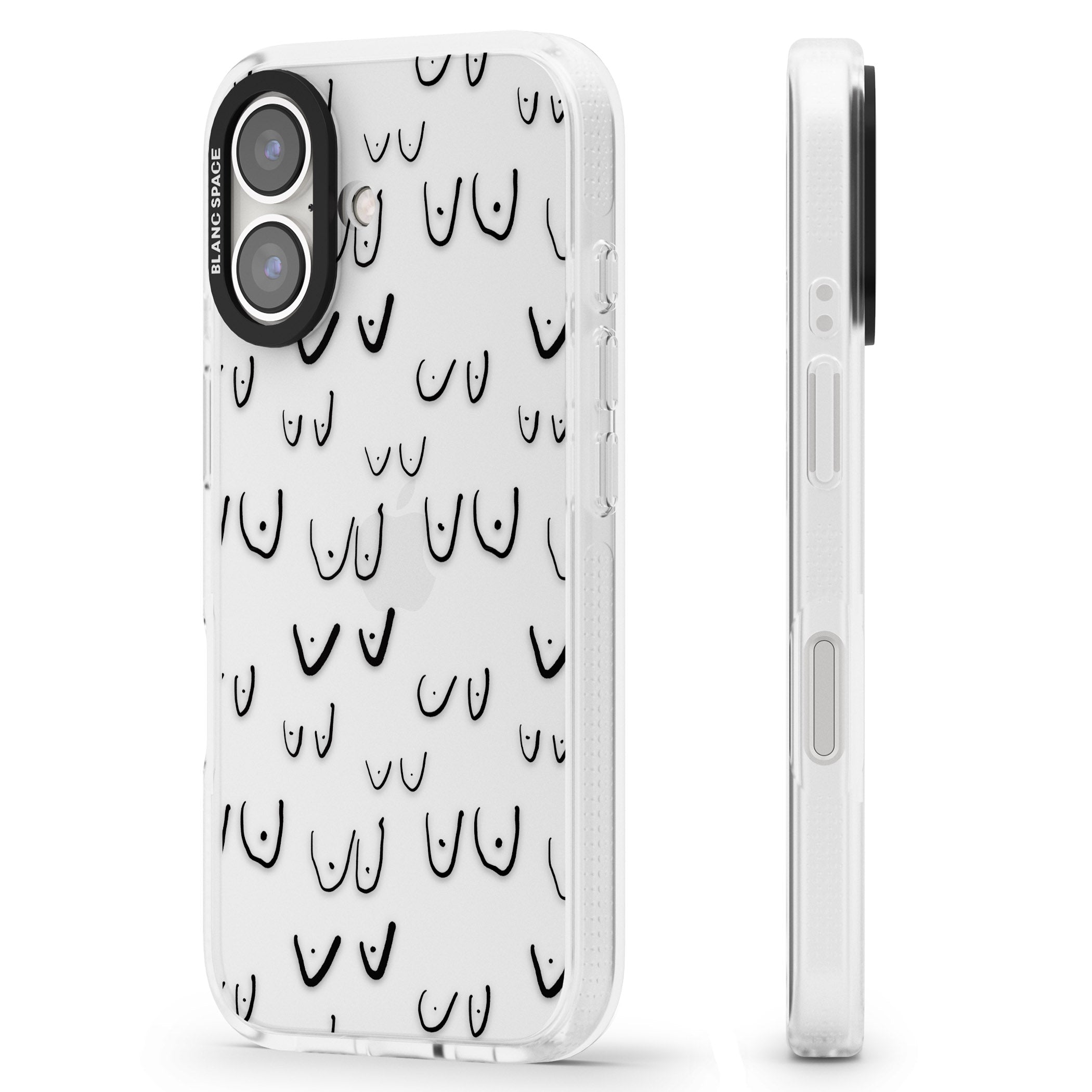 Free the boob (Black) iPhone 16 / 16 Plus Clear Case Impact Air - Blanc Space