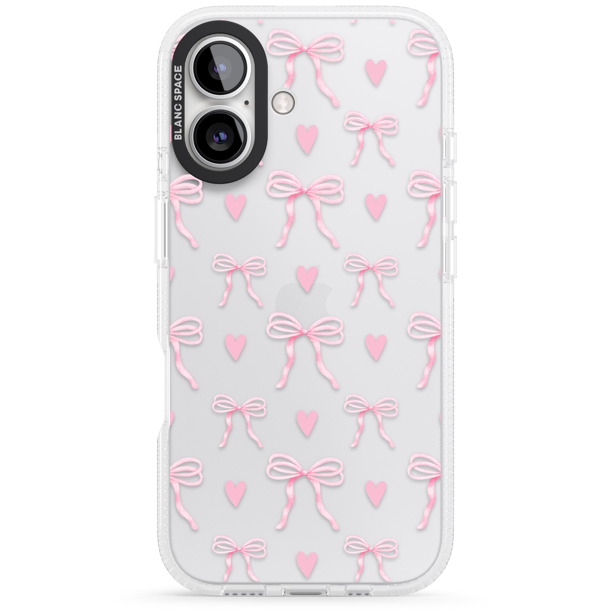 Pink Bows & Hearts iPhone 16 / 16 Plus Clear Case Impact Air - Blanc Space
