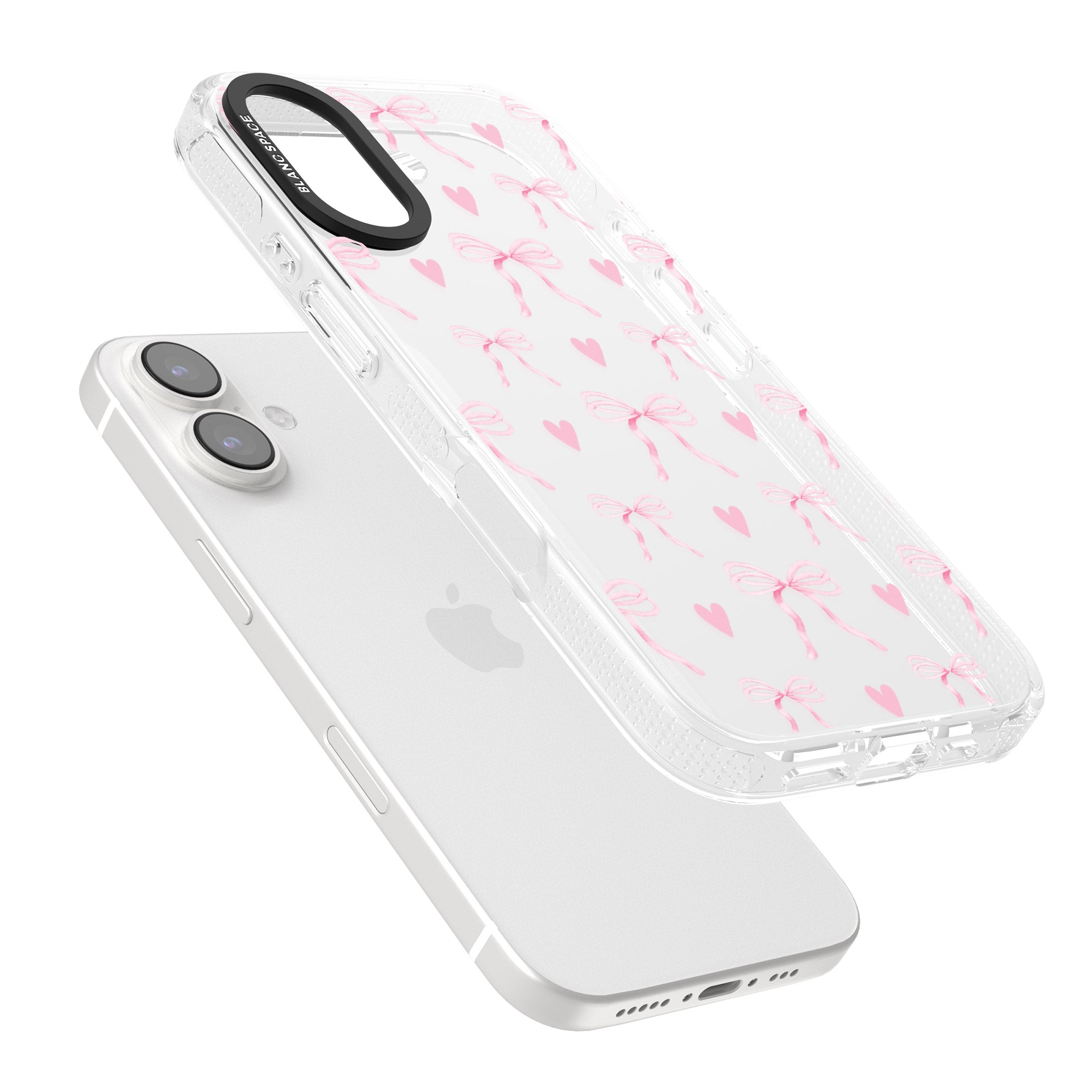 Pink Bows & Hearts iPhone 16 / 16 Plus Clear Case Impact Air - Blanc Space