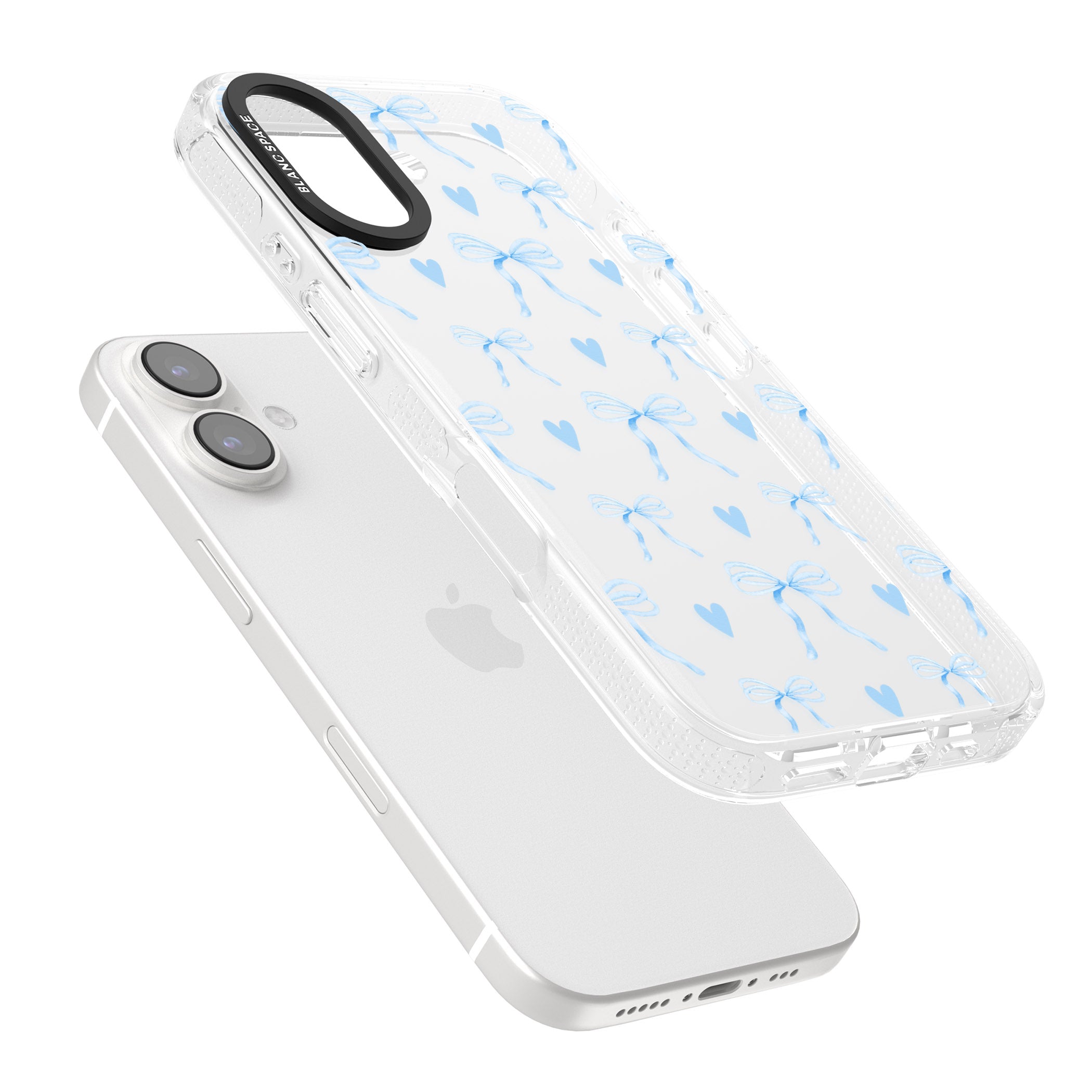 Blue Bows & Hearts iPhone 16 / 16 Plus Clear Case Impact Air - Blanc Space