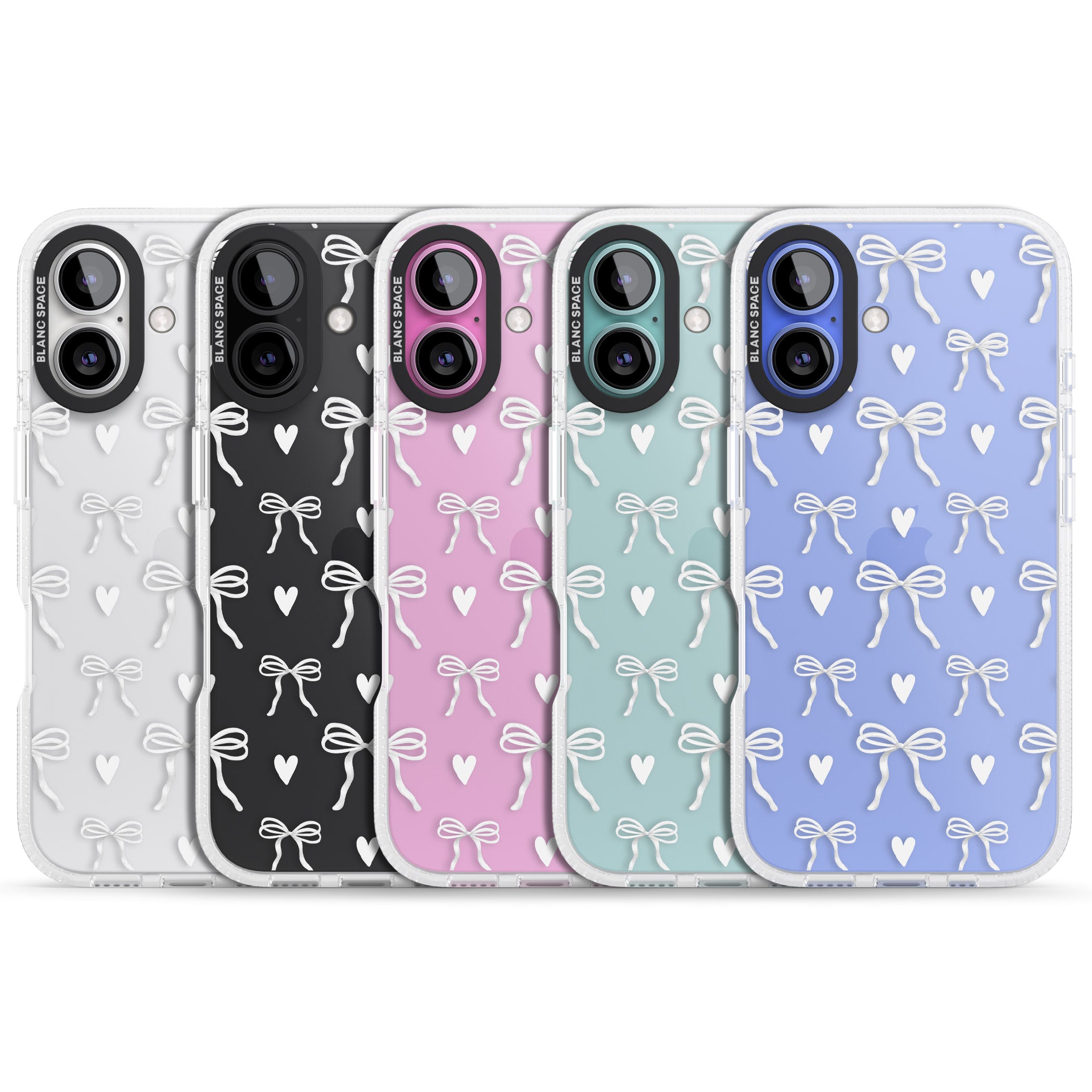 White Bows & Hearts iPhone 16 / 16 Plus Clear Case Impact Air - Blanc Space