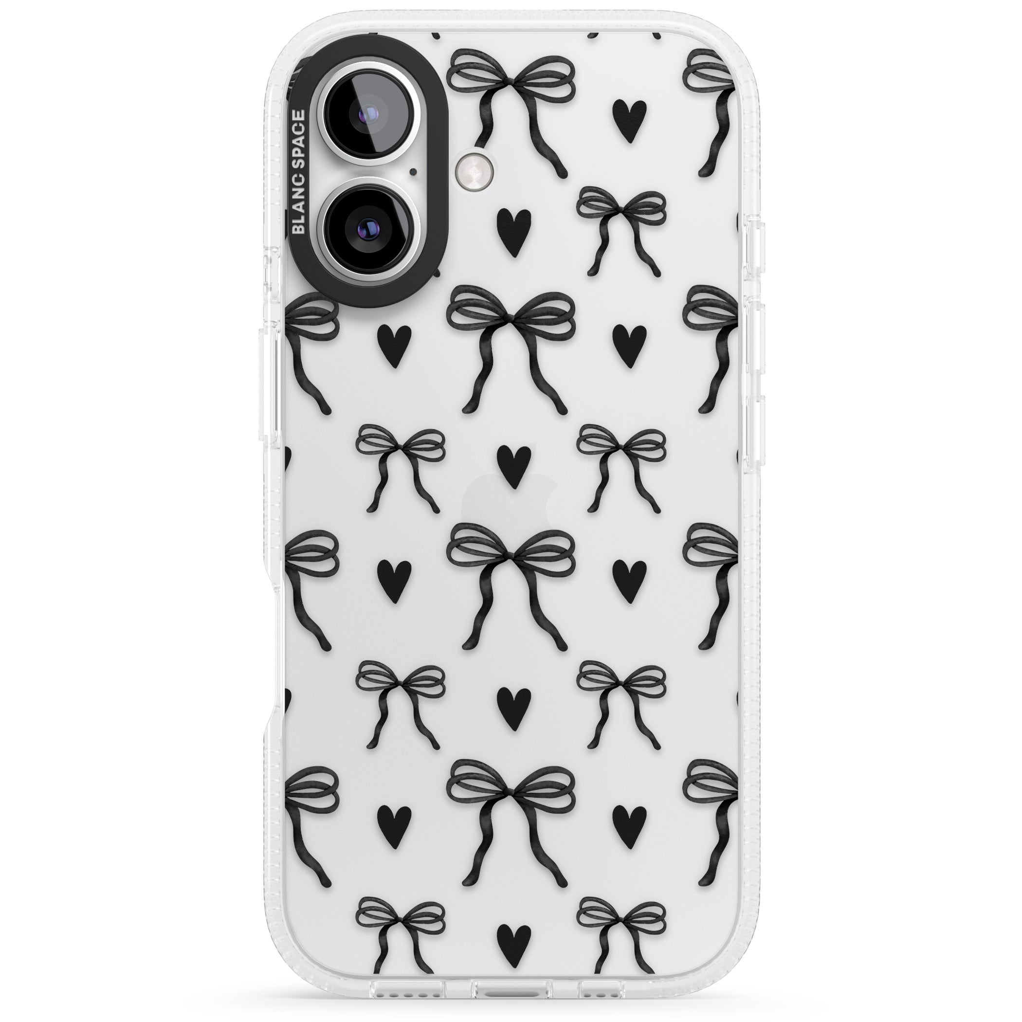 Black Bows & Hearts iPhone 16 / 16 Plus Clear Case Impact Air - Blanc Space