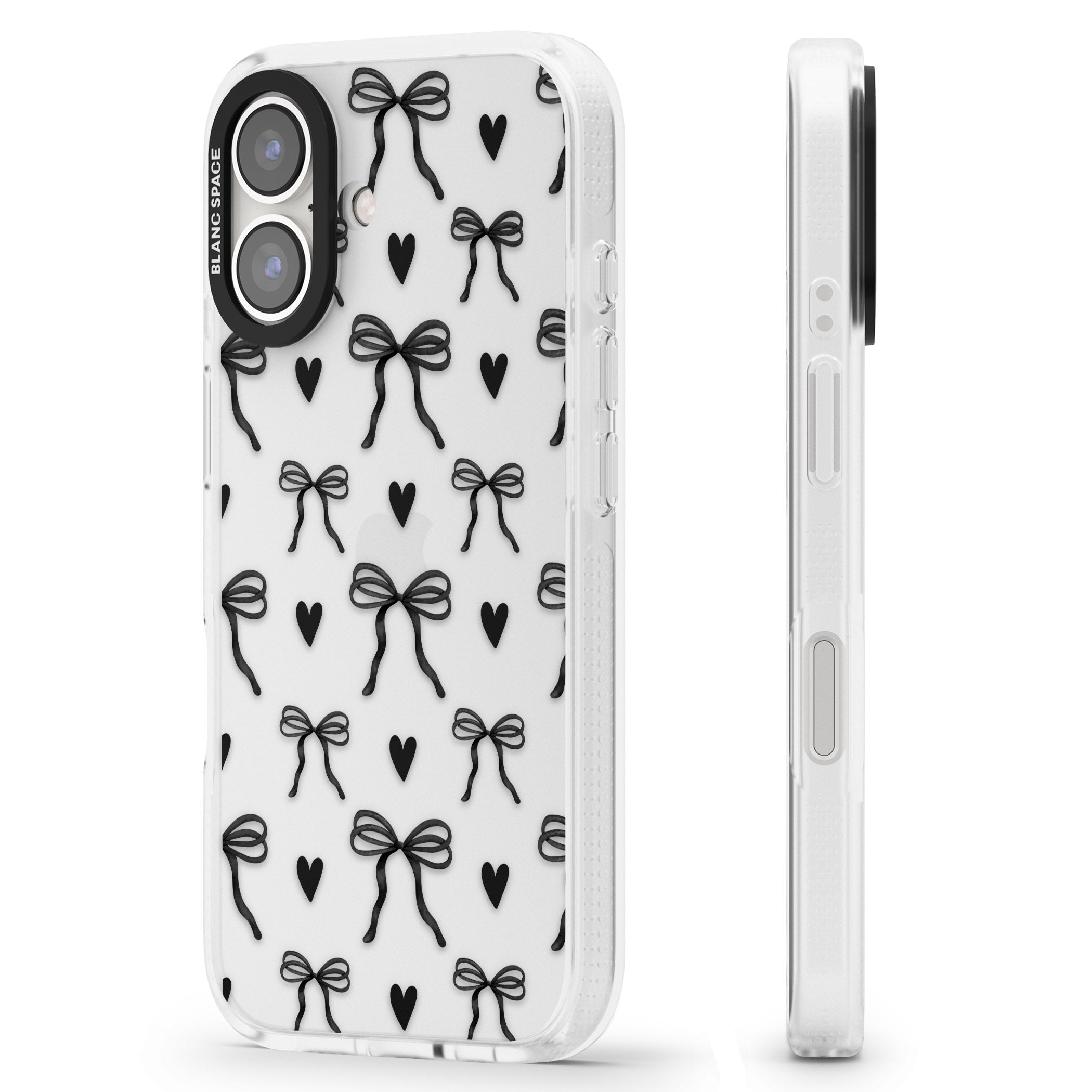 Black Bows & Hearts iPhone 16 / 16 Plus Clear Case Impact Air - Blanc Space