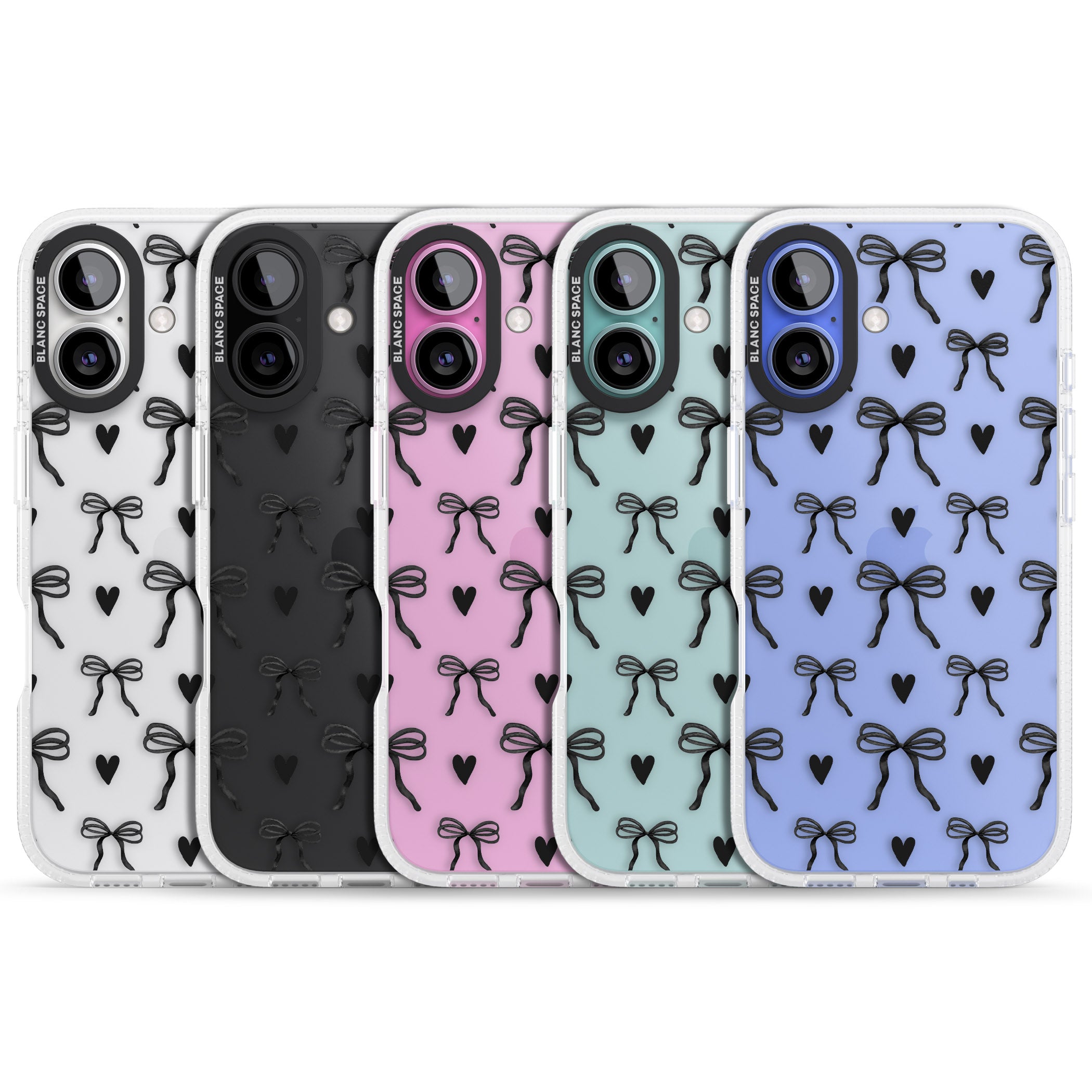 Black Bows & Hearts iPhone 16 / 16 Plus Clear Case Impact Air - Blanc Space