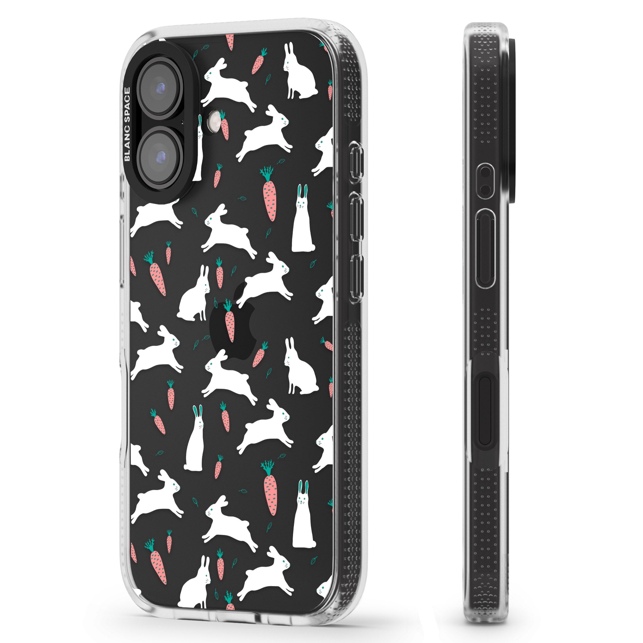 White Bunnies and Carrots iPhone 16 / 16 Plus Clear Case Impact Air - Blanc Space