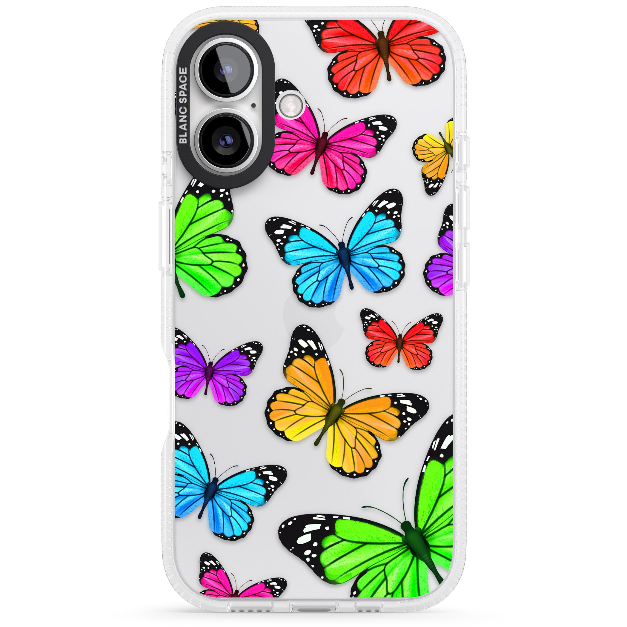 Vibrant Butterflies iPhone 16 / 16 Plus Clear Case Impact Air - Blanc Space