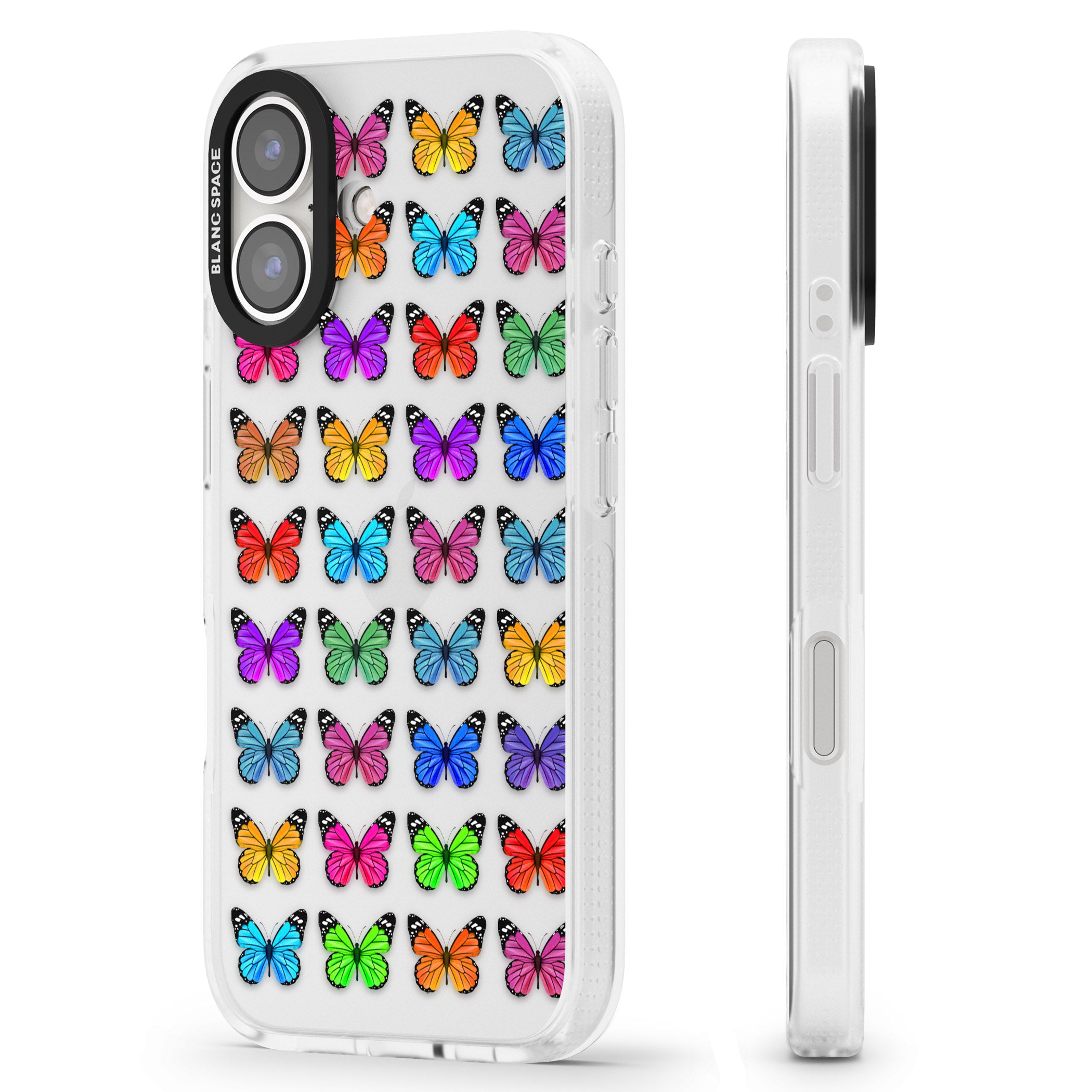 Colourful Butterfly Pattern iPhone 16 / 16 Plus Clear Case Impact Air - Blanc Space
