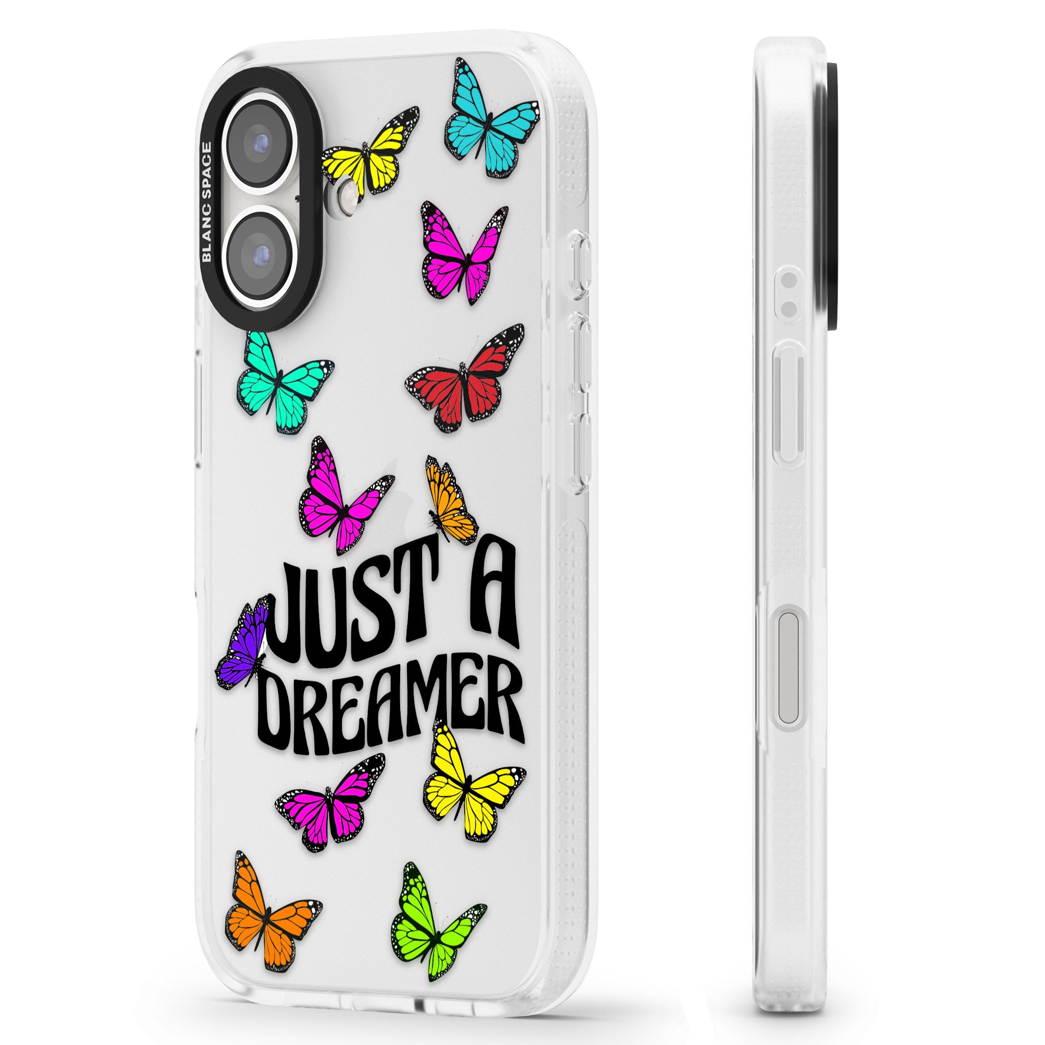 Just a Dreamer Butterfly iPhone 16 / 16 Plus Clear Case Impact Air - Blanc Space