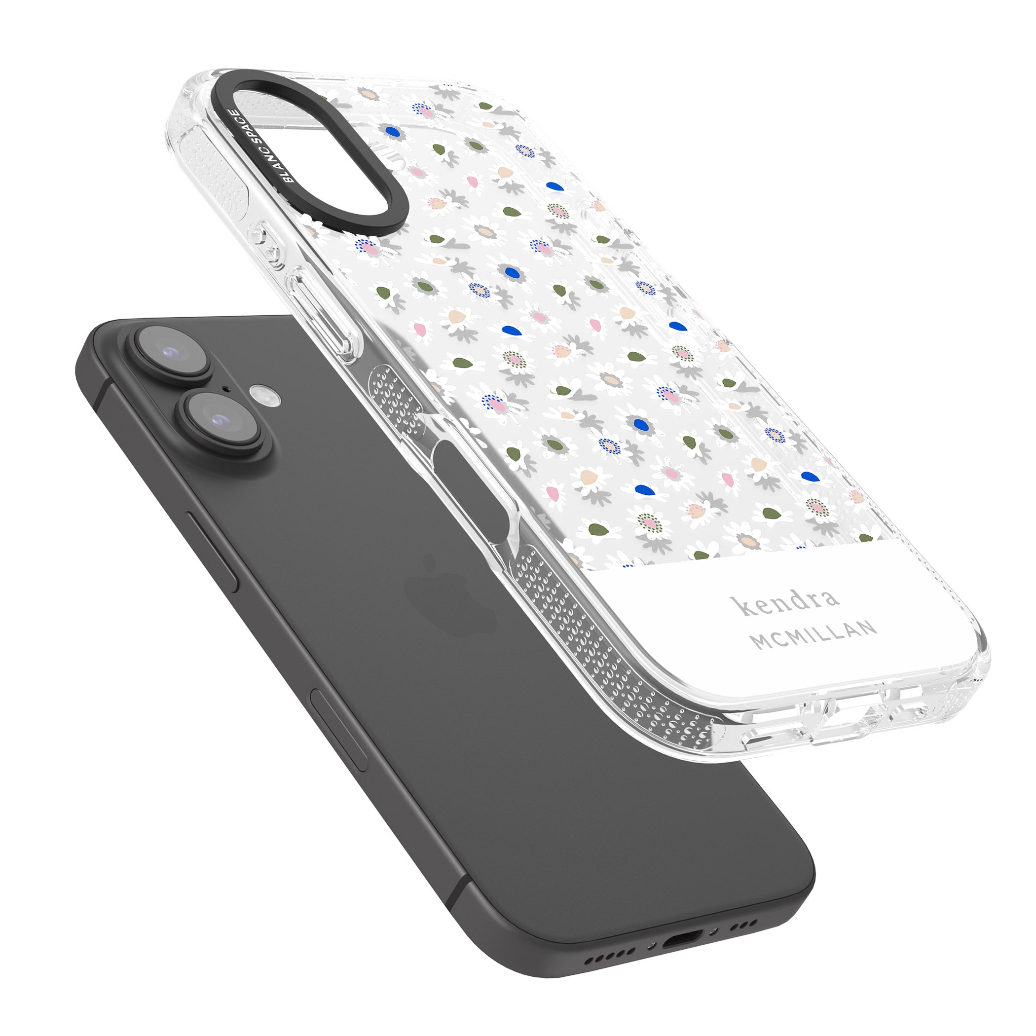 Personalised Grey & White Daisies Floral Design iPhone 16 / 16 Plus Clear Case Impact Air - Blanc Space