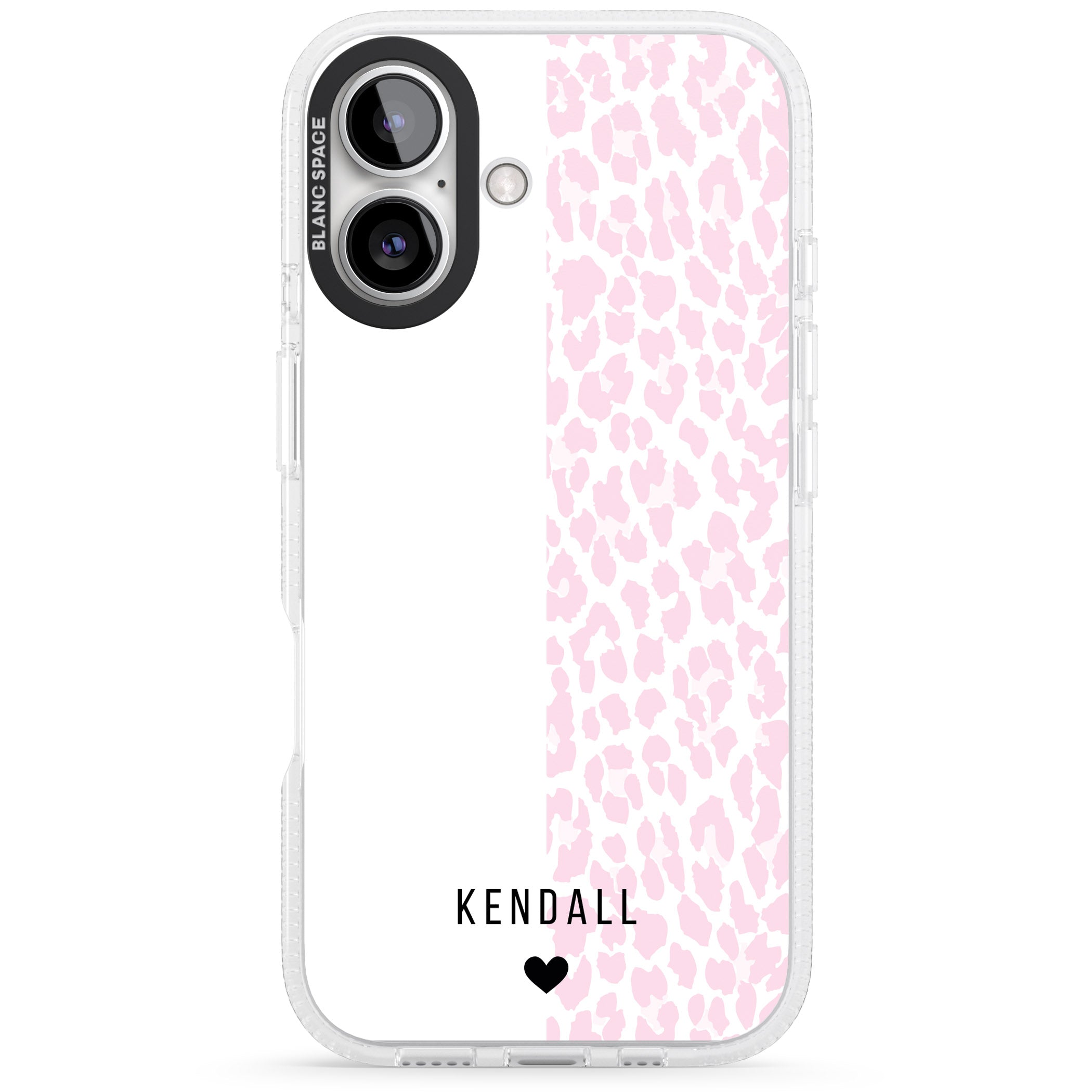 Personalised Pink & White Leopard Spots iPhone 16 / 16 Plus Clear Case Impact Air - Blanc Space