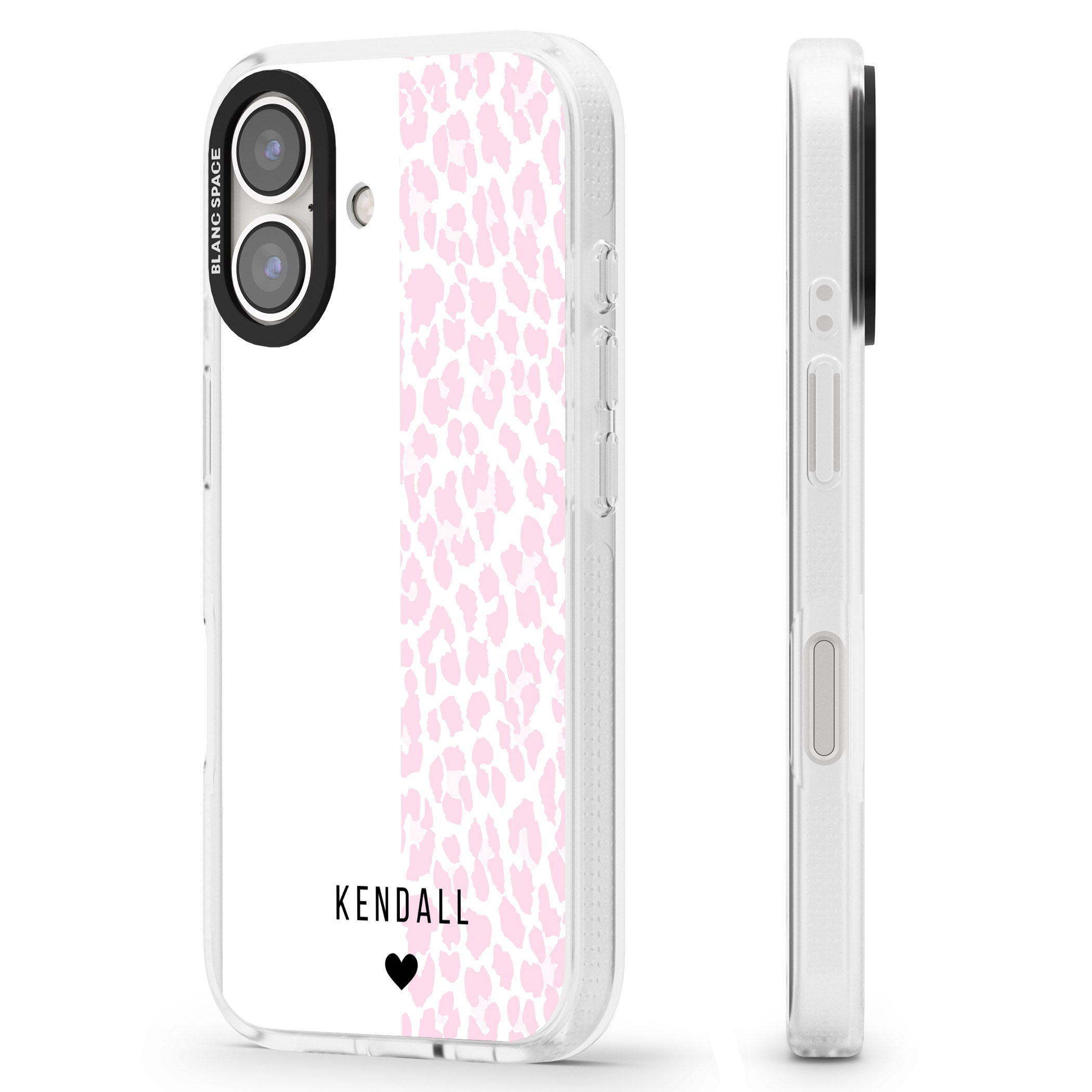Personalised Pink & White Leopard Spots iPhone 16 / 16 Plus Clear Case Impact Air - Blanc Space
