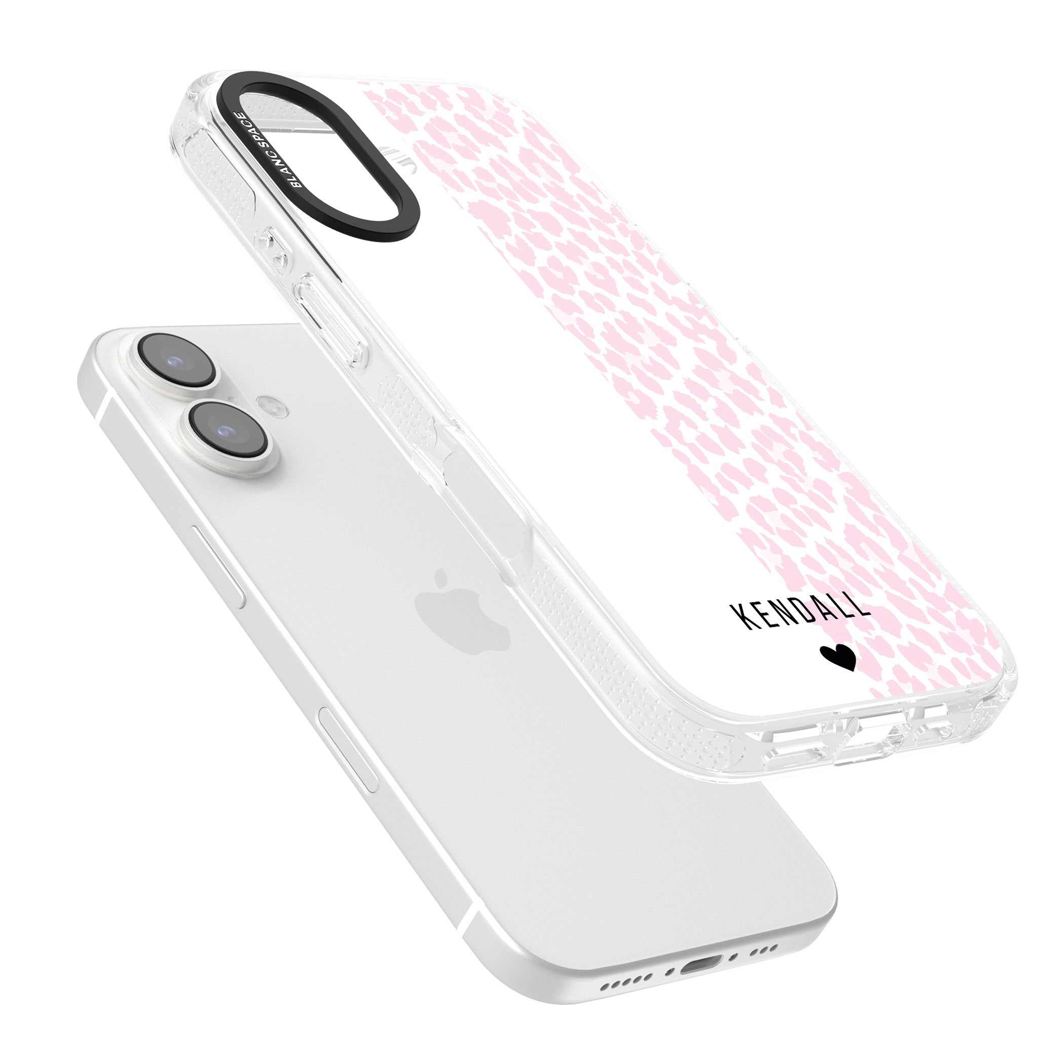 Personalised Pink & White Leopard Spots iPhone 16 / 16 Plus Clear Case Impact Air - Blanc Space