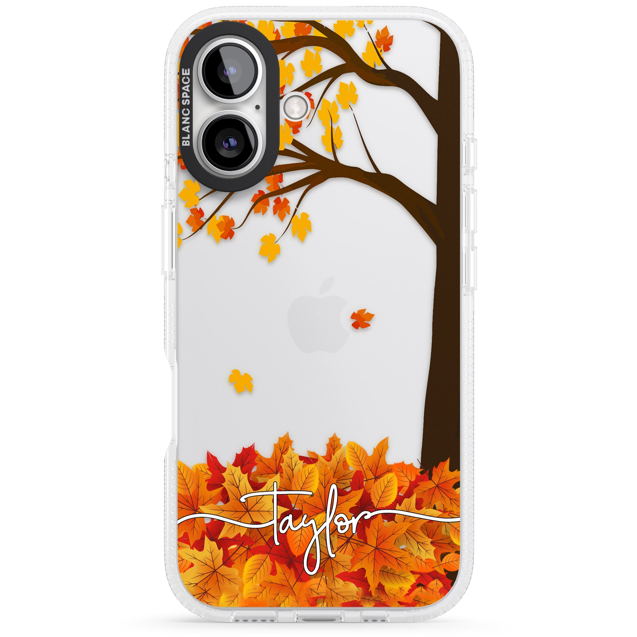 Personalised Autumn Leaves iPhone 16 / 16 Plus Clear Case Impact Air - Blanc Space