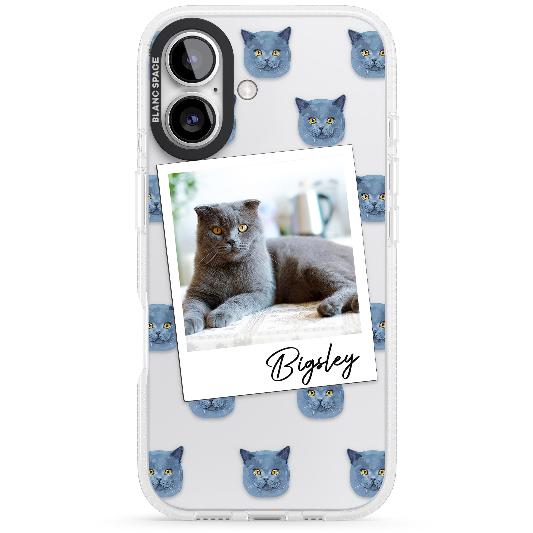 Personalised English Blue Cat Photo iPhone 16 / 16 Plus Clear Case Impact Air - Blanc Space