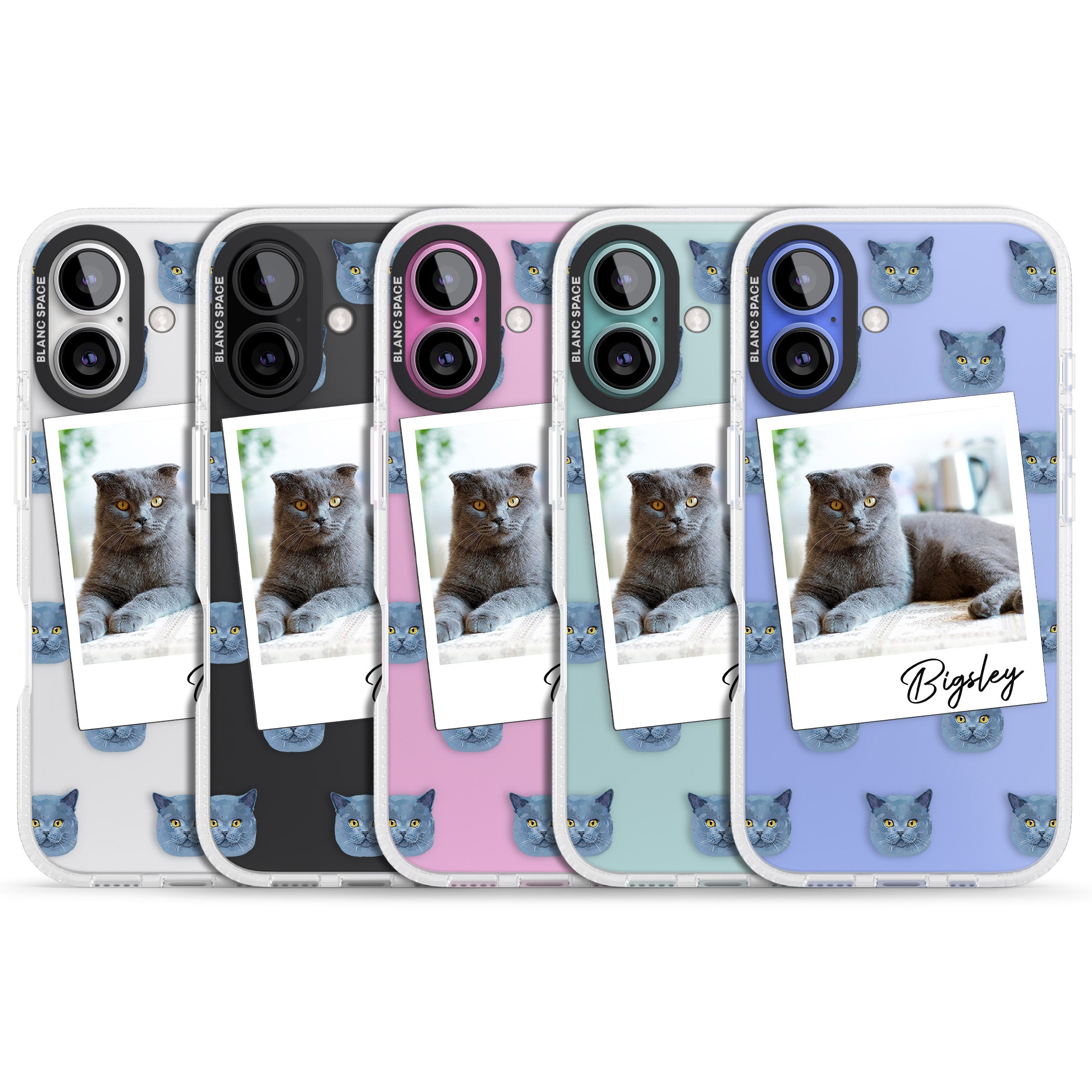 Personalised English Blue Cat Photo iPhone 16 / 16 Plus Clear Case Impact Air - Blanc Space