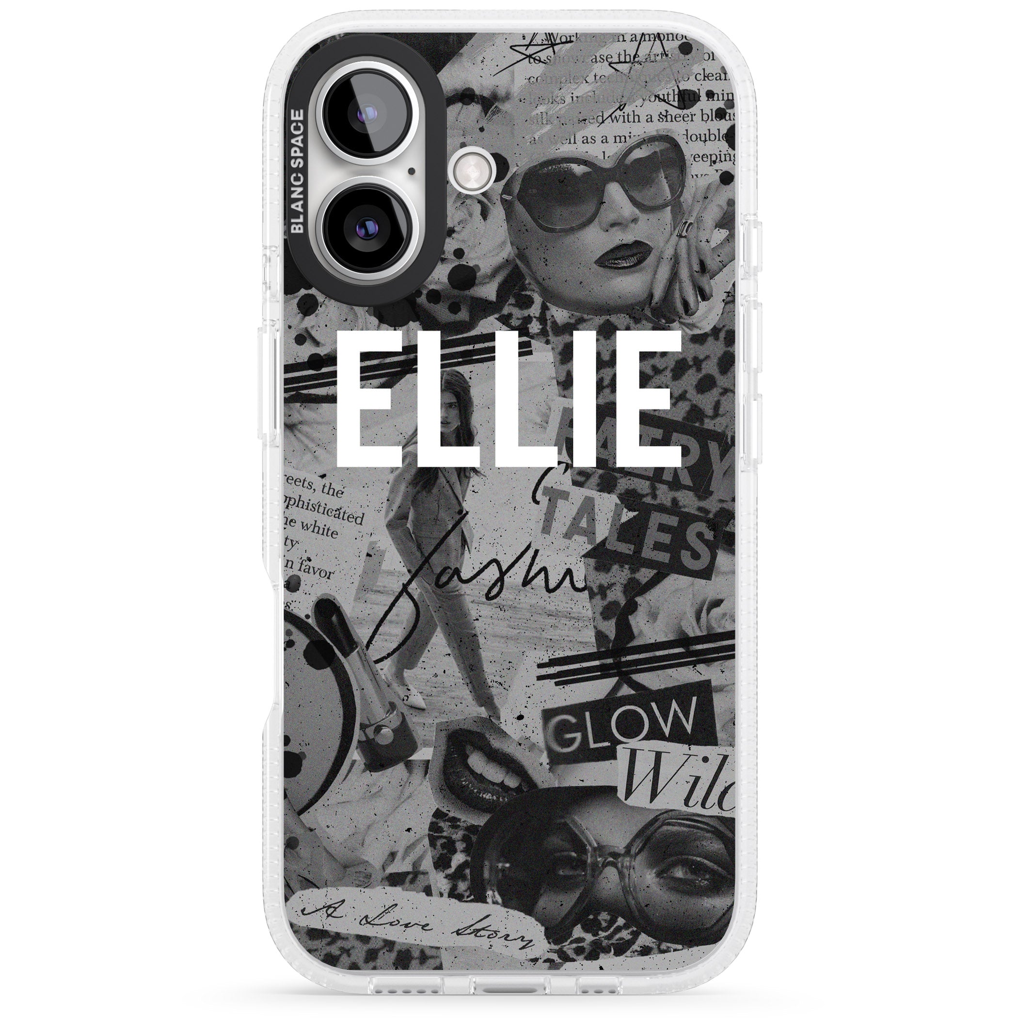 Personalised Grey Scale Fashion Collage iPhone 16 / 16 Plus Clear Case Impact Air - Blanc Space