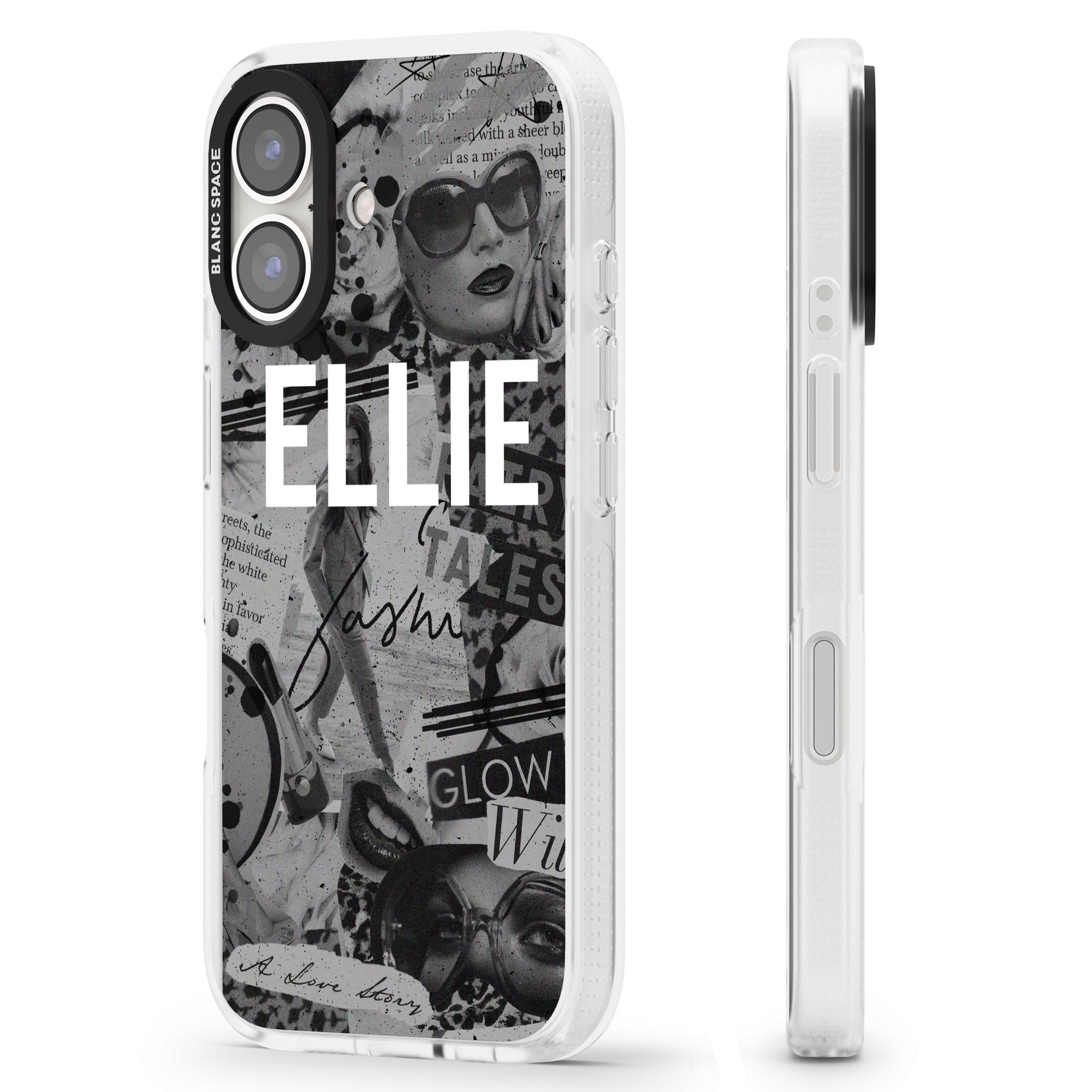 Personalised Grey Scale Fashion Collage iPhone 16 / 16 Plus Clear Case Impact Air - Blanc Space