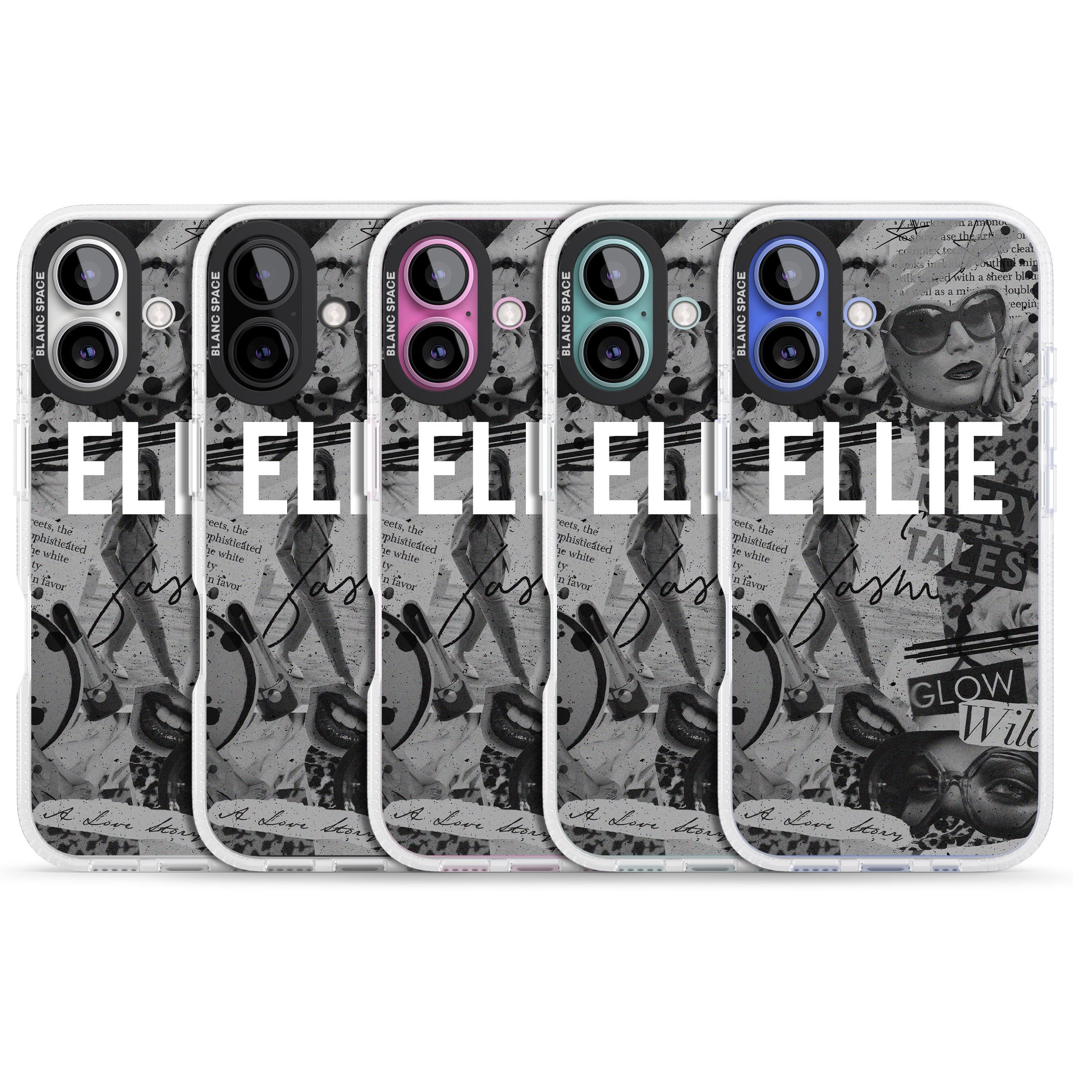 Personalised Grey Scale Fashion Collage iPhone 16 / 16 Plus Clear Case Impact Air - Blanc Space
