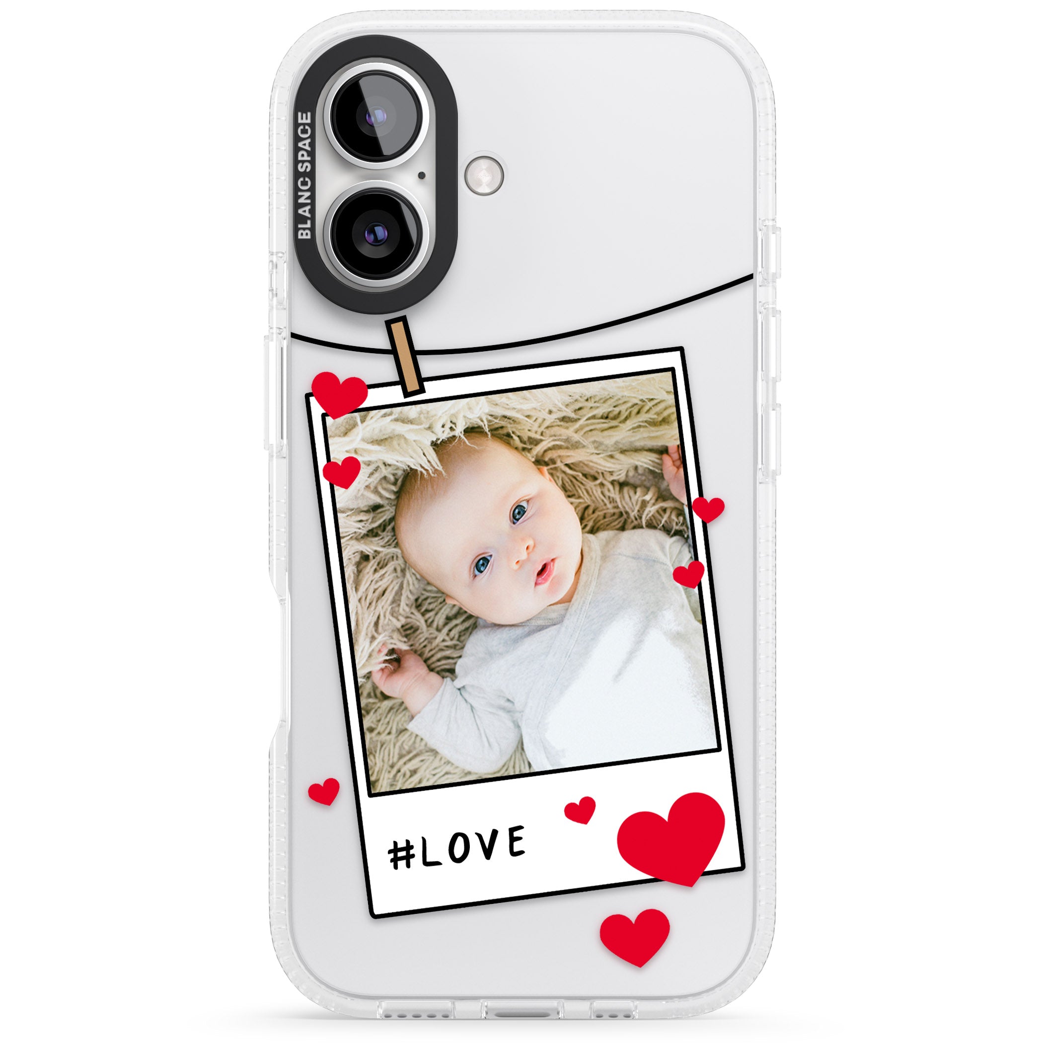 Personalised Love Instant Film Photo iPhone 16 / 16 Plus Clear Case Impact Air - Blanc Space