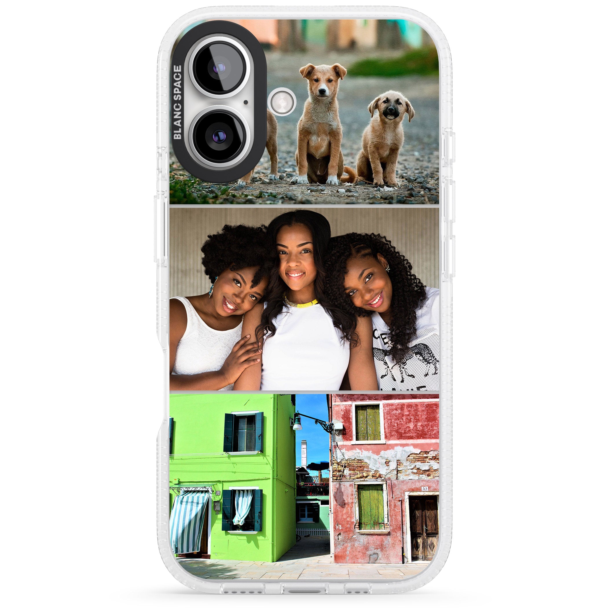 Personalised 3 Photo Grid iPhone 16 / 16 Plus Clear Case Impact Air - Blanc Space