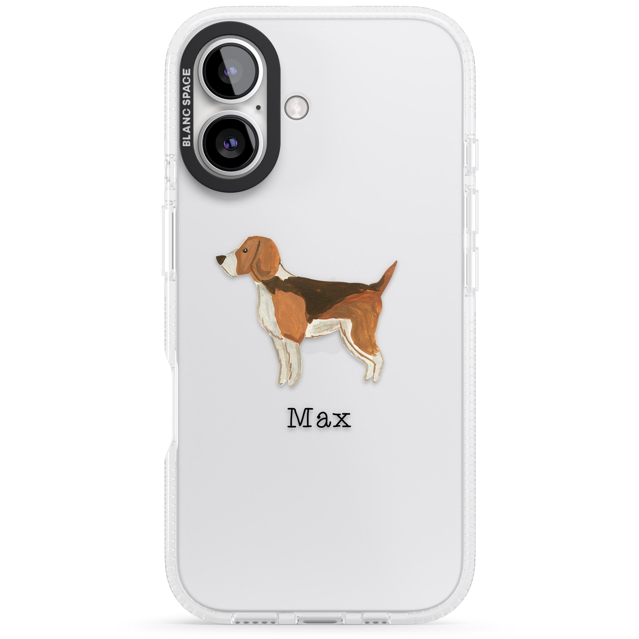 Personalised Hand Painted Beagle iPhone 16 / 16 Plus Clear Case Impact Air - Blanc Space
