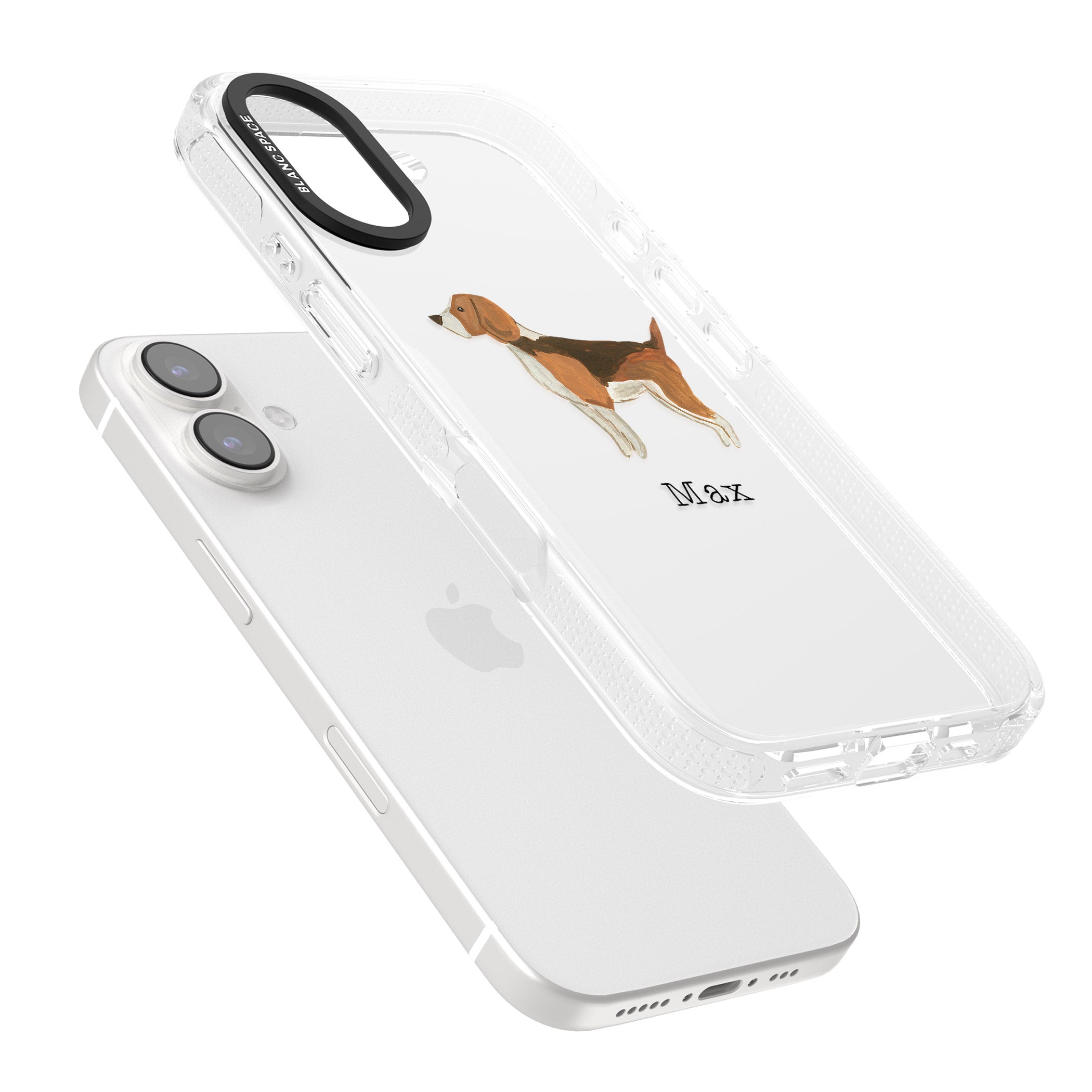 Personalised Hand Painted Beagle iPhone 16 / 16 Plus Clear Case Impact Air - Blanc Space