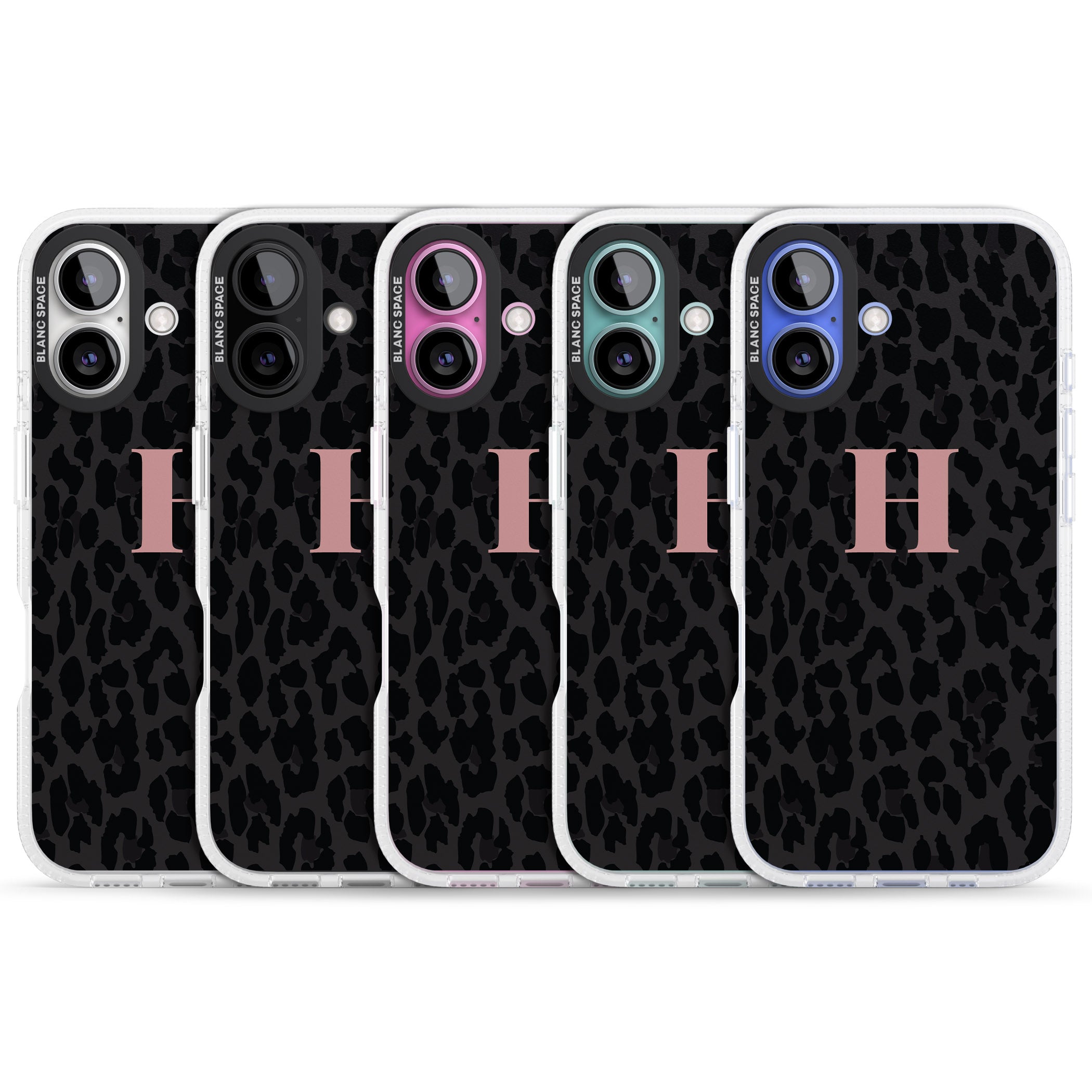 Personalised Small Pink Leopard Monogram iPhone 16 / 16 Plus Clear Case Impact Air - Blanc Space