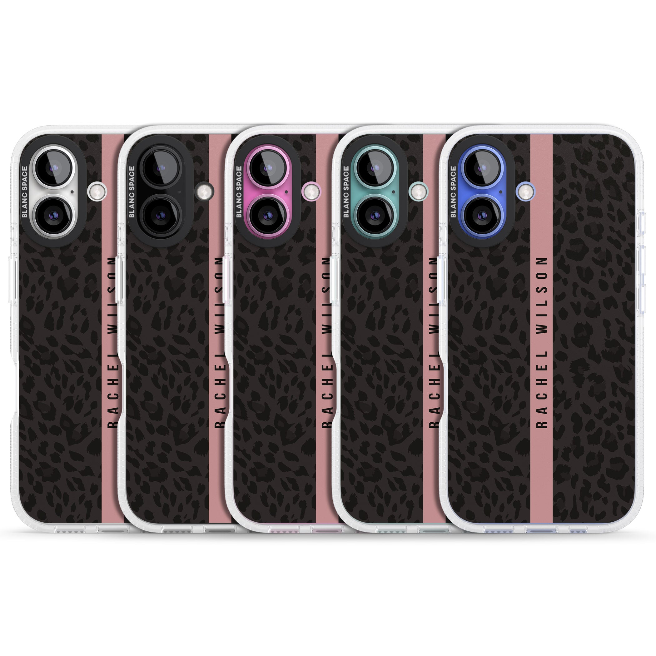Personalised Pink Stripe Leopard Pattern iPhone 16 / 16 Plus Clear Case Impact Air - Blanc Space