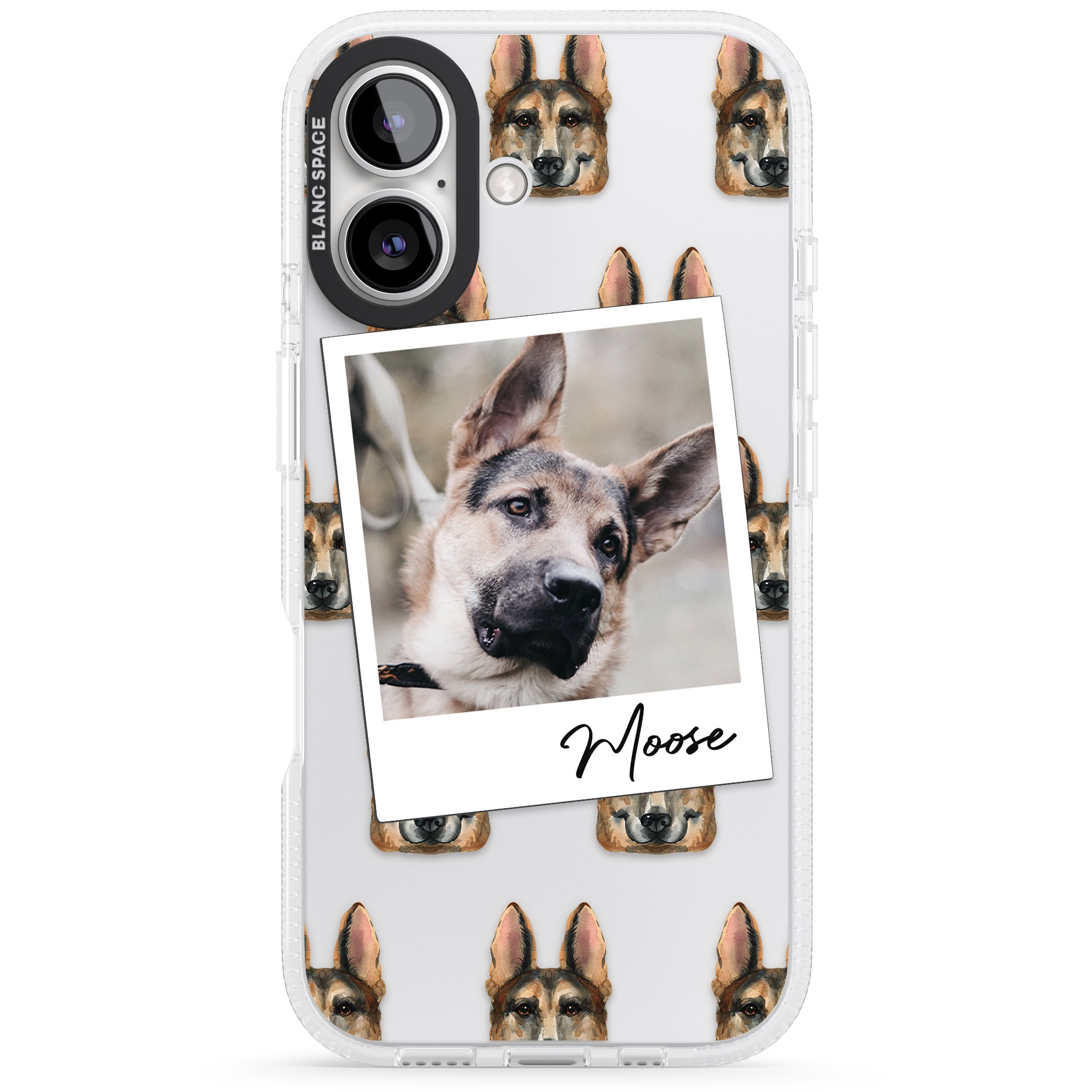 Personalised German Shepherd - Dog Photo iPhone 16 / 16 Plus Clear Case Impact Air - Blanc Space