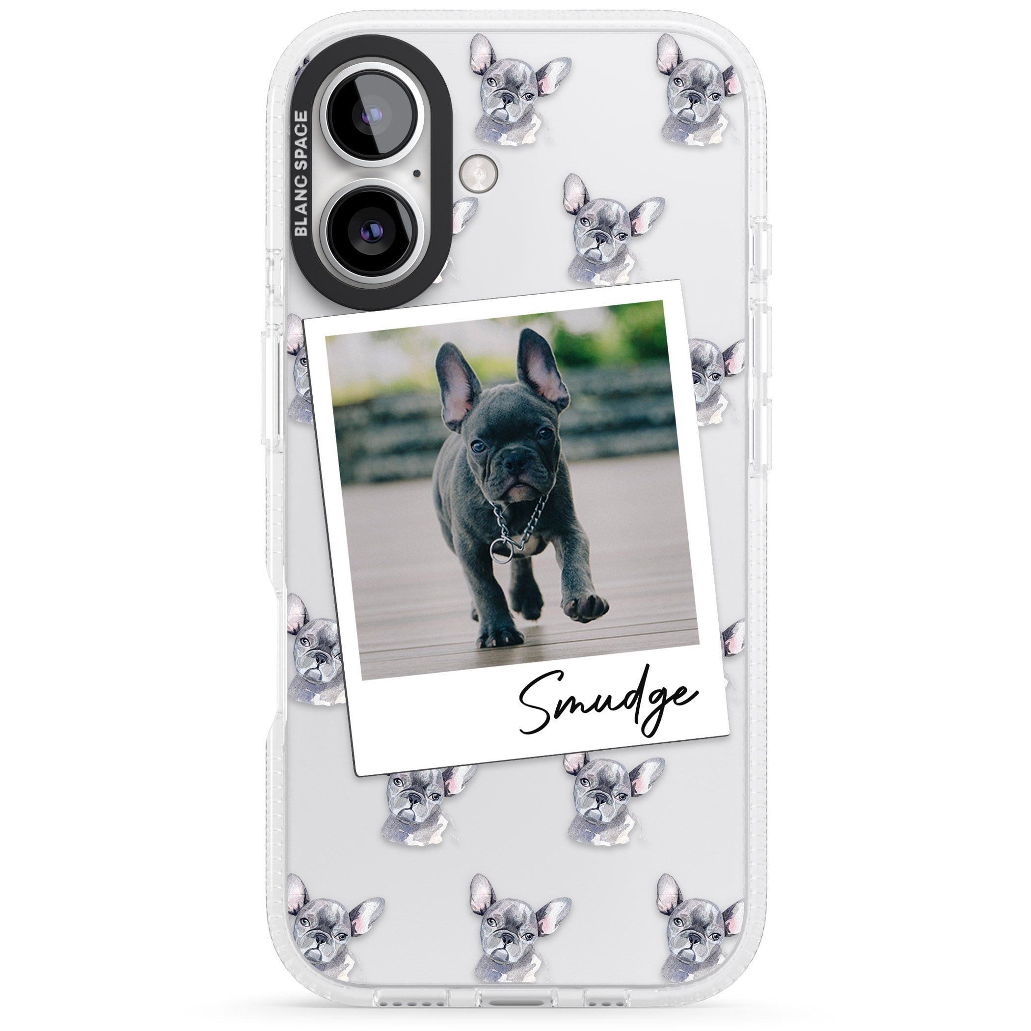 Personalised French Bulldog, Grey - Dog Photo iPhone 16 / 16 Plus Clear Case Impact Air - Blanc Space