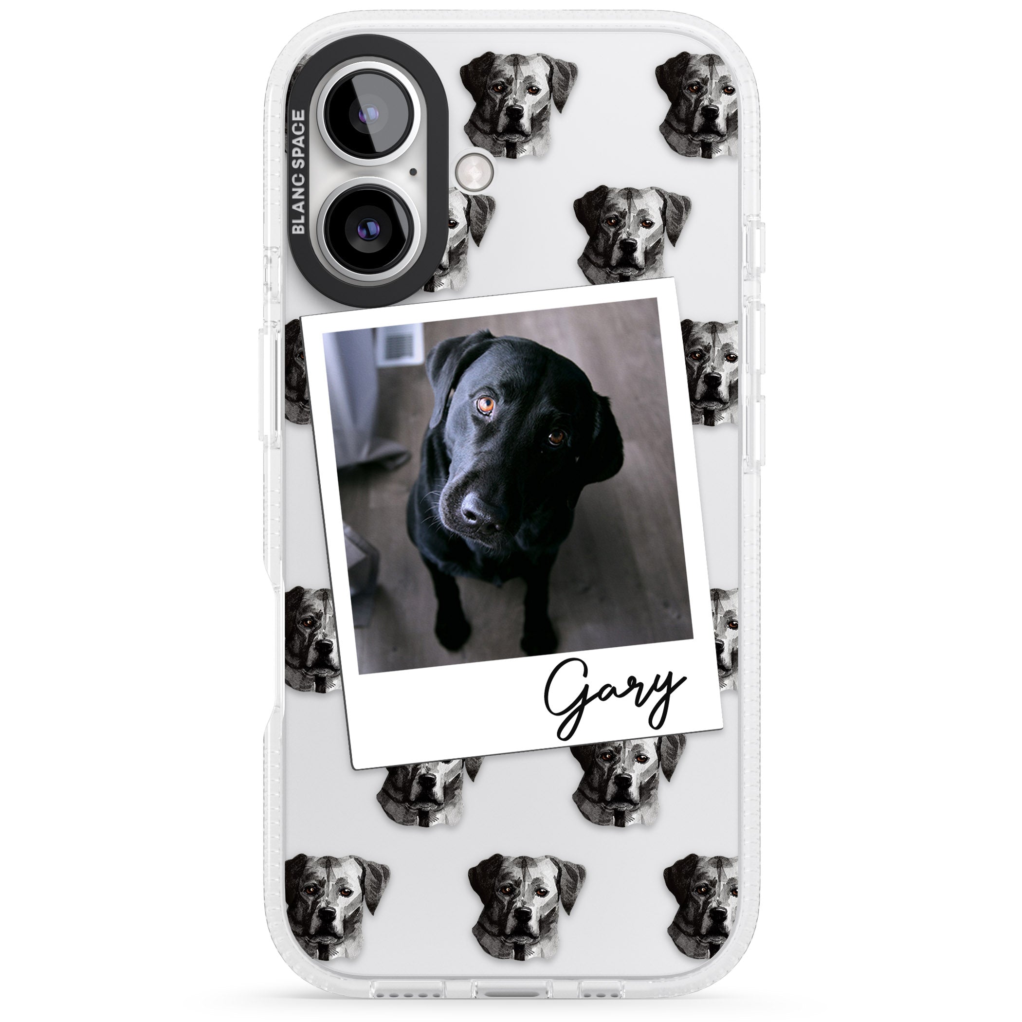 Personalised Labrador, Black - Dog Photo iPhone 16 / 16 Plus Clear Case Impact Air - Blanc Space