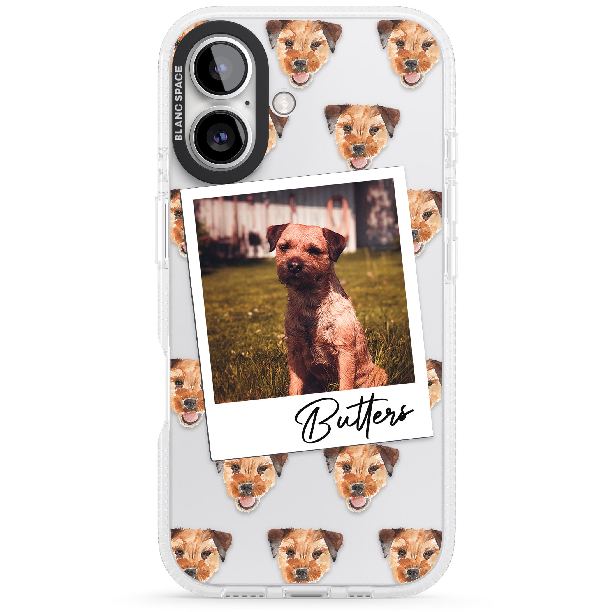 Personalised Border Terrier - Dog Photo iPhone 16 / 16 Plus Clear Case Impact Air - Blanc Space