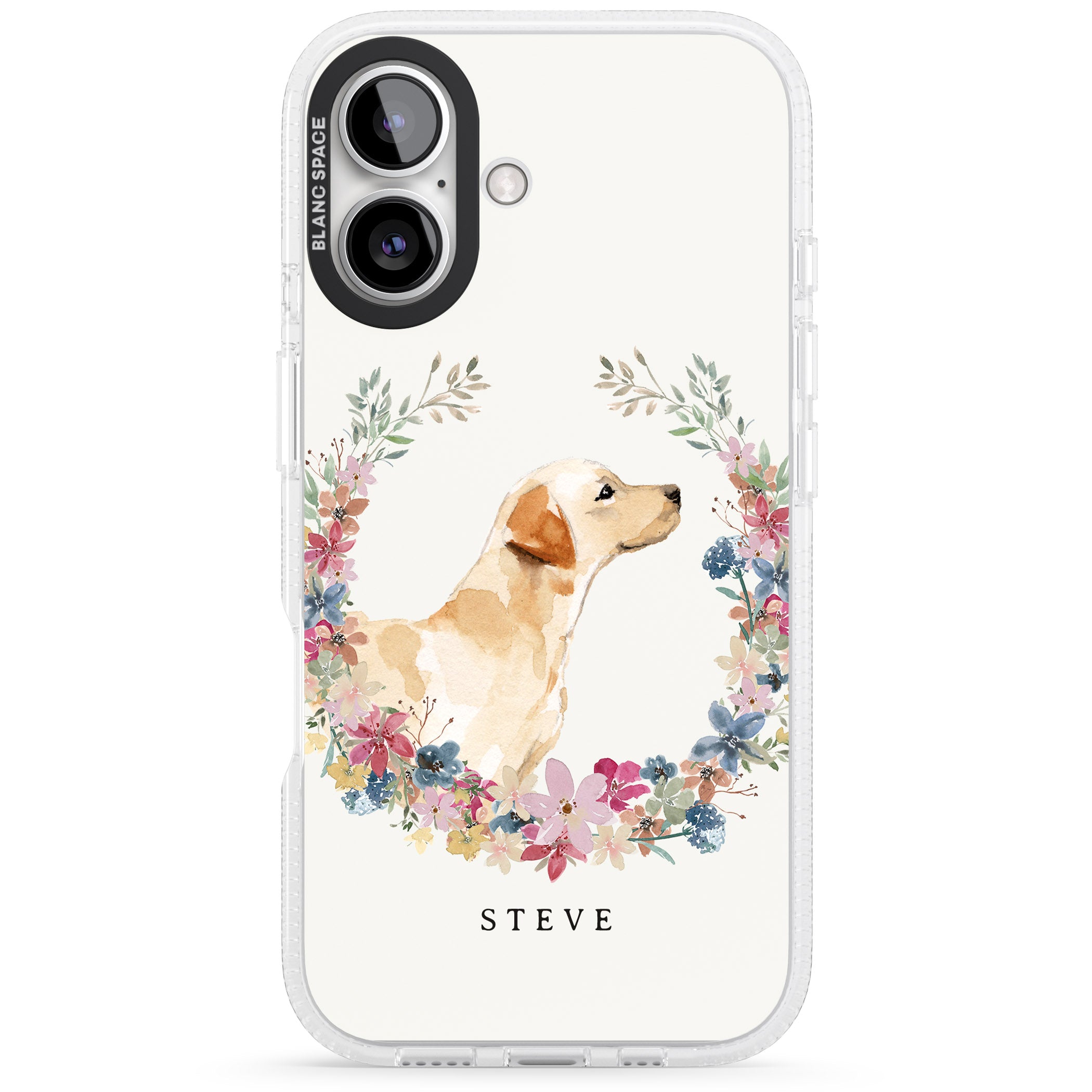 Personalised Yellow Labrador - Watercolour Dog Portrait iPhone 16 / 16 Plus Clear Case Impact Air - Blanc Space