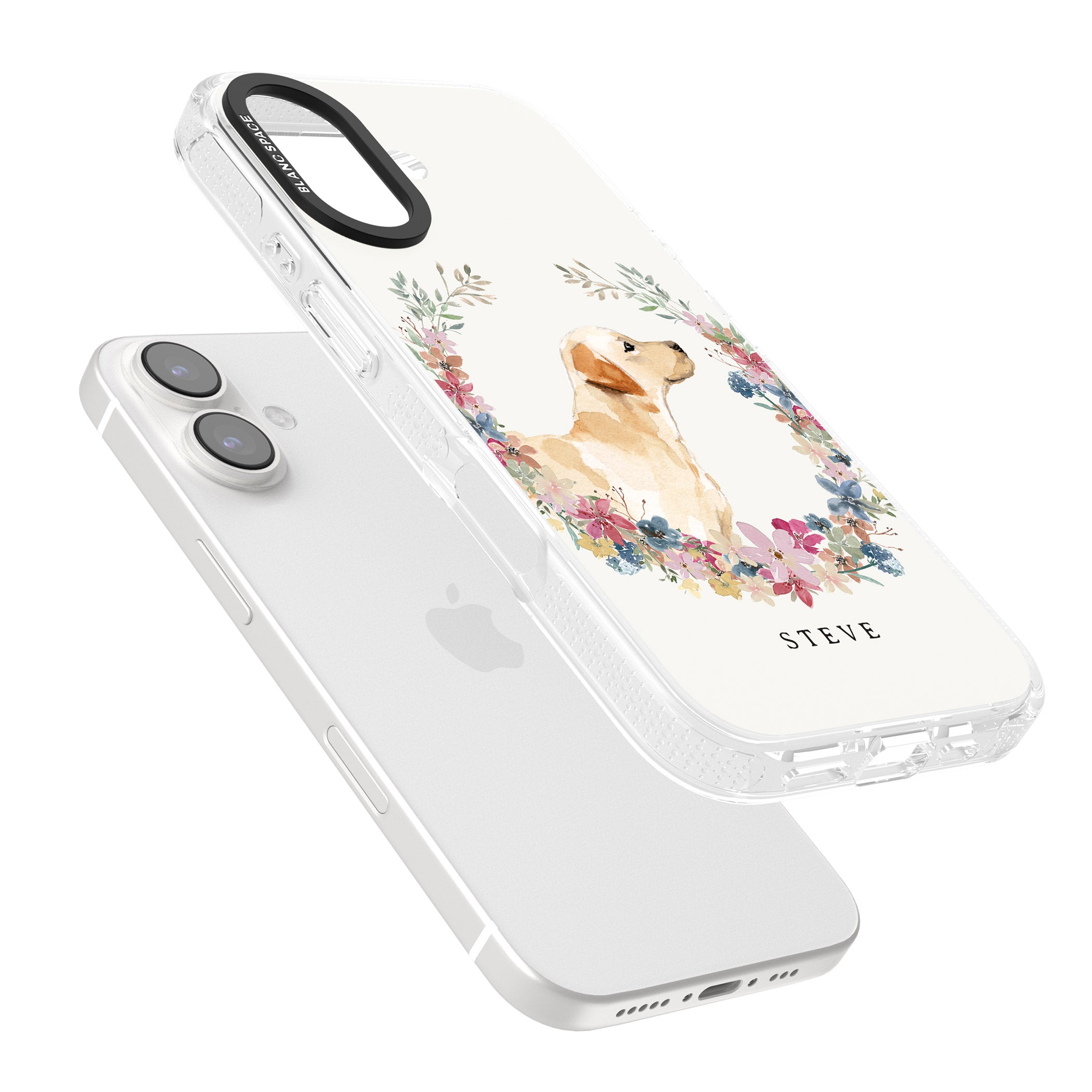 Personalised Yellow Labrador - Watercolour Dog Portrait iPhone 16 / 16 Plus Clear Case Impact Air - Blanc Space