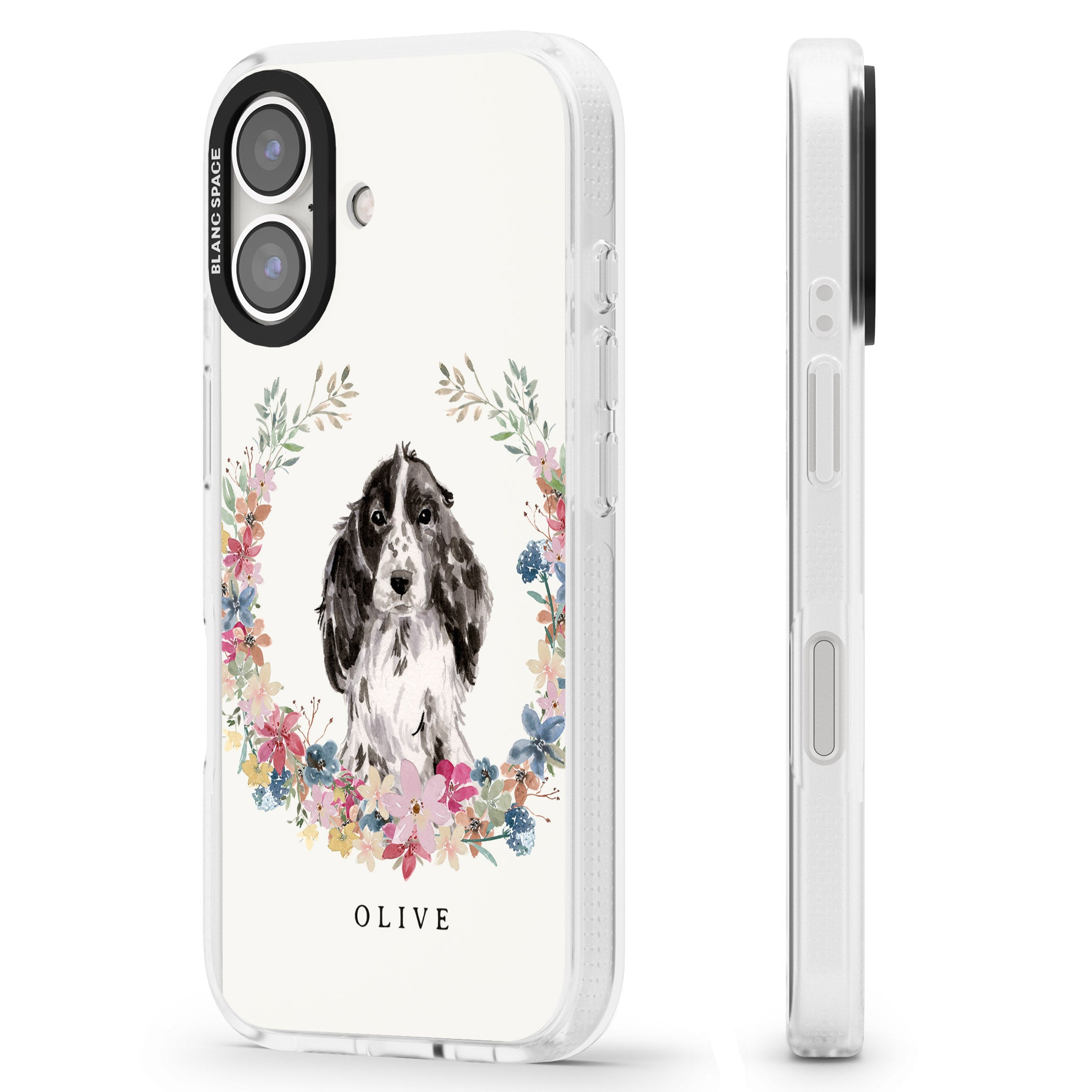 Personalised Black Cocker Spaniel - Watercolour Dog Portrait iPhone 16 / 16 Plus Clear Case Impact Air - Blanc Space