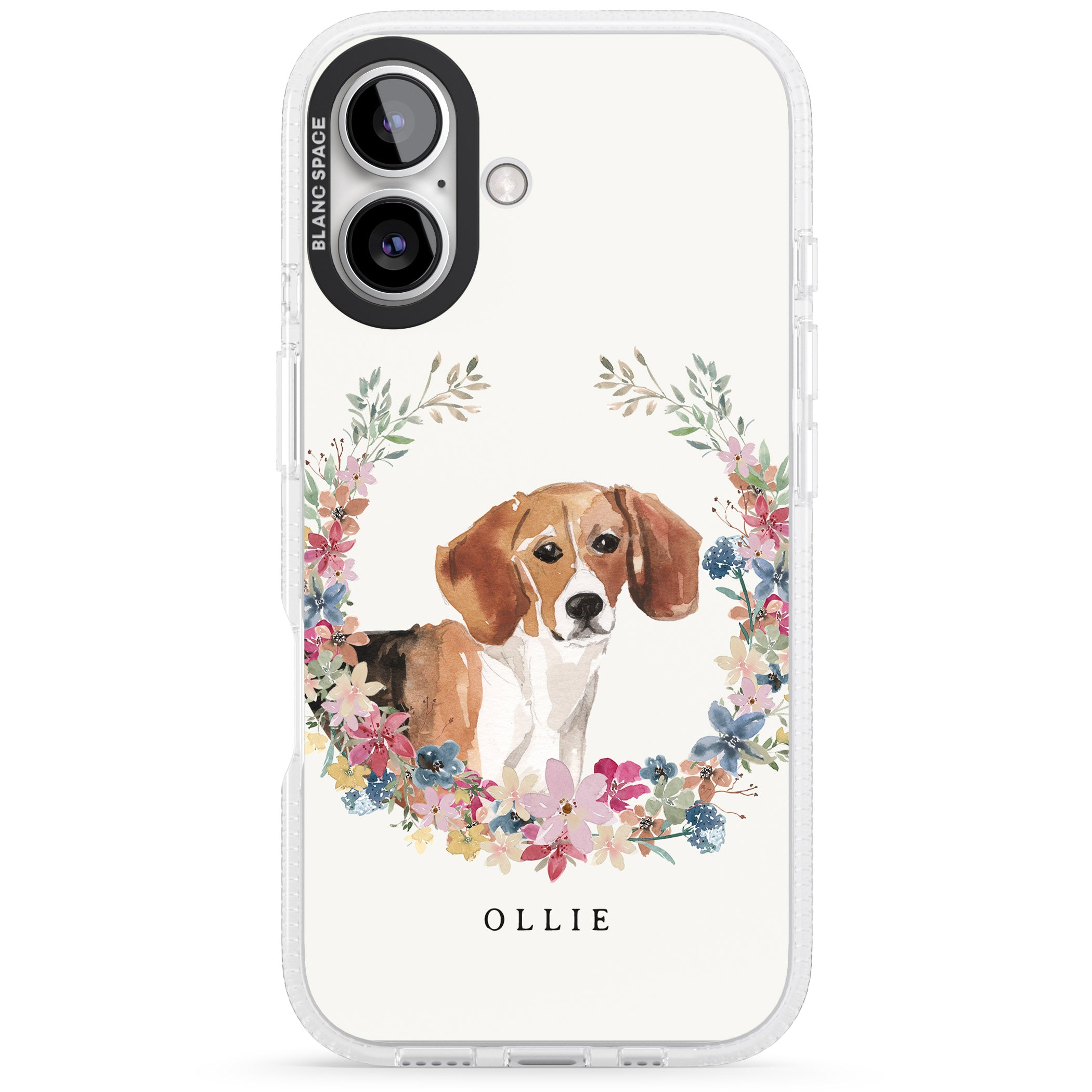 Personalised Beagle - Watercolour Dog Portrait iPhone 16 / 16 Plus Clear Case Impact Air - Blanc Space