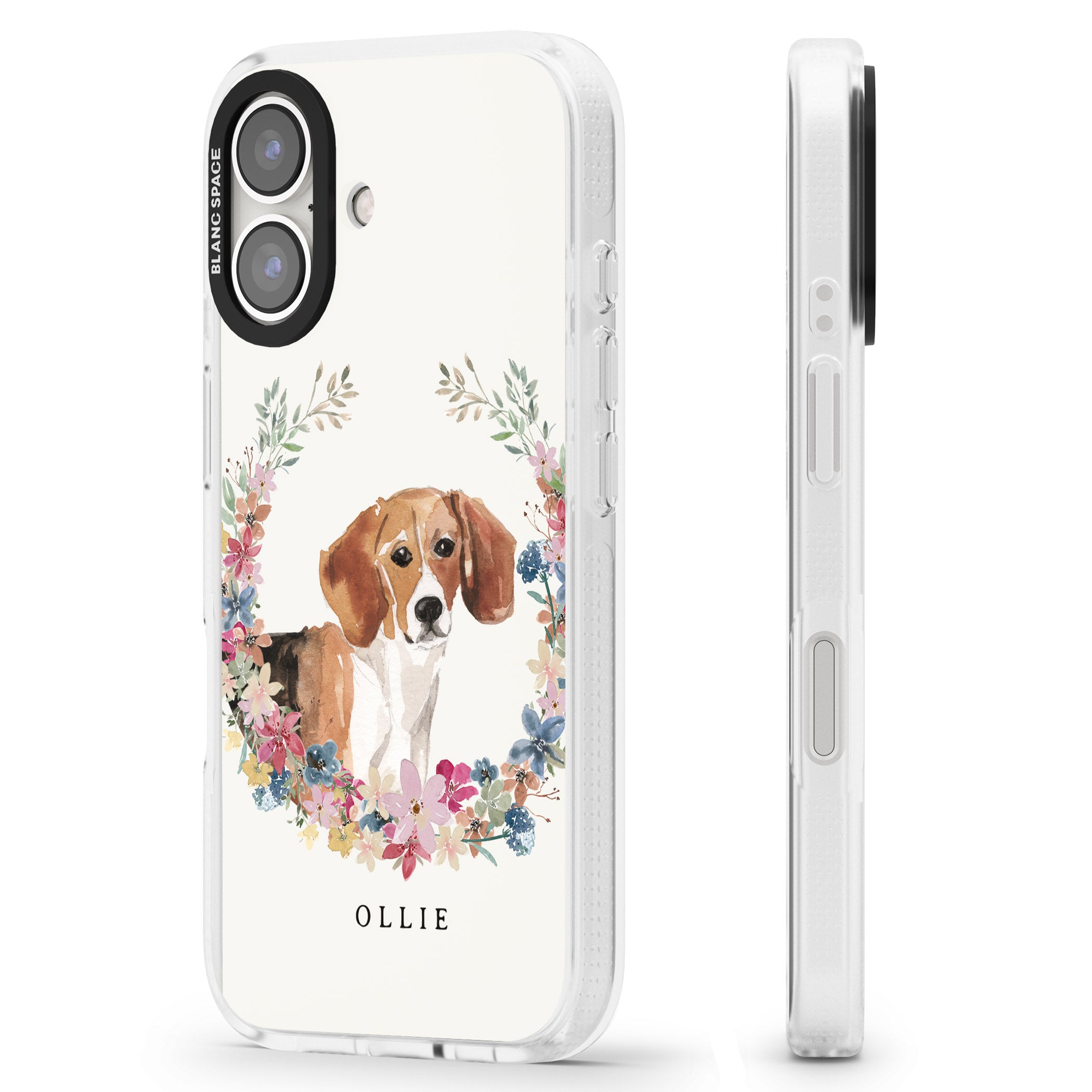 Personalised Beagle - Watercolour Dog Portrait iPhone 16 / 16 Plus Clear Case Impact Air - Blanc Space