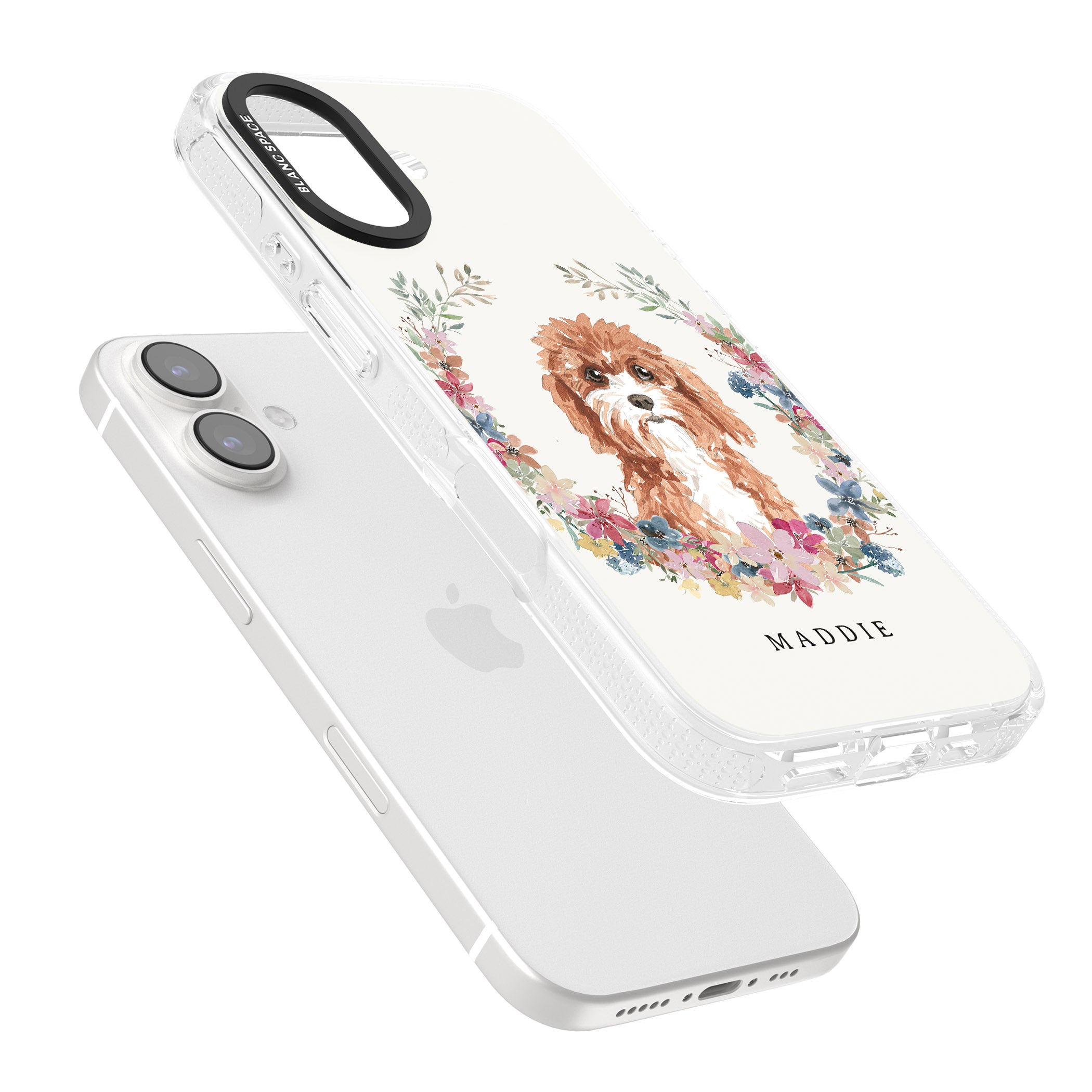 Personalised Cavapoo - Watercolour Dog Portrait iPhone 16 / 16 Plus Clear Case Impact Air - Blanc Space