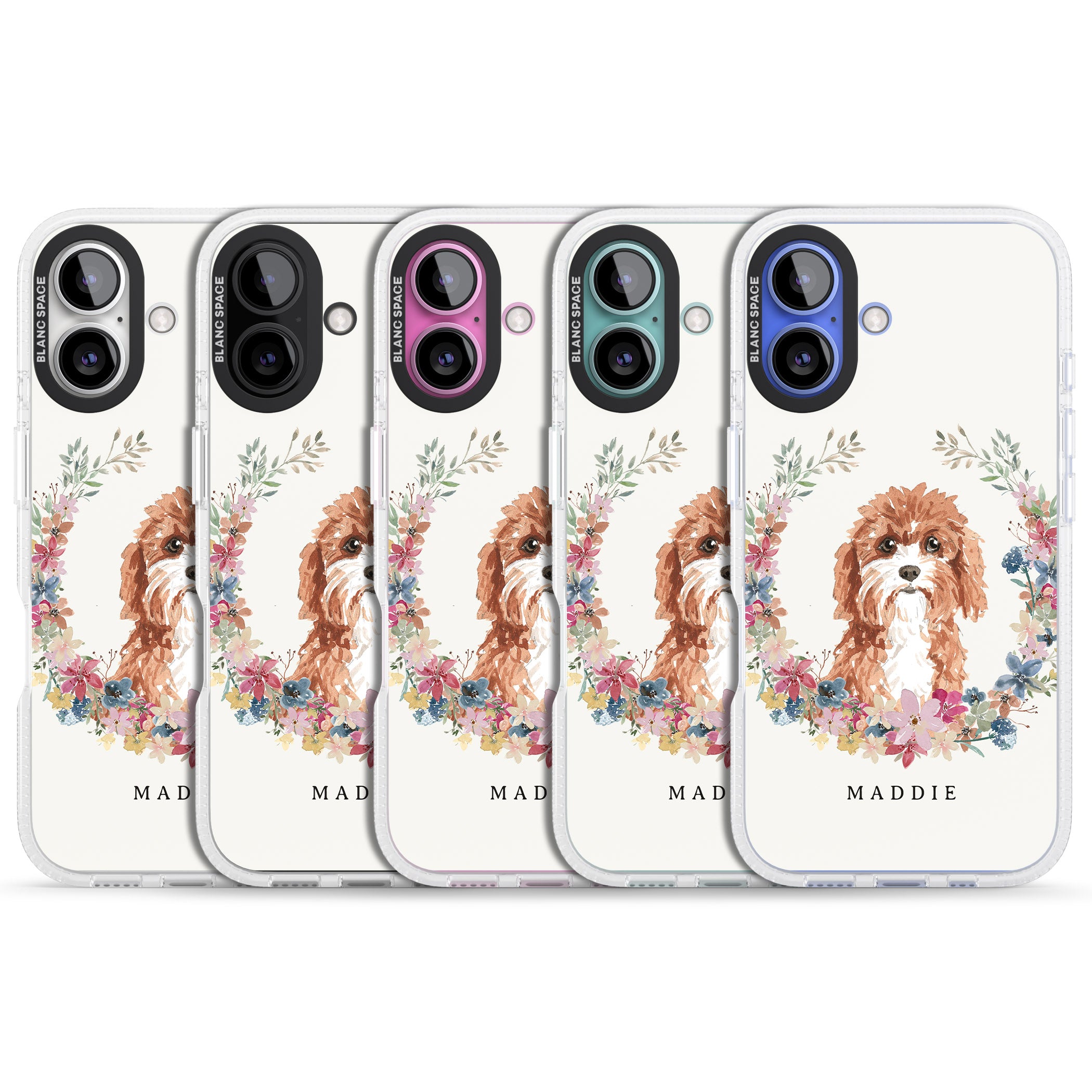 Personalised Cavapoo - Watercolour Dog Portrait iPhone 16 / 16 Plus Clear Case Impact Air - Blanc Space