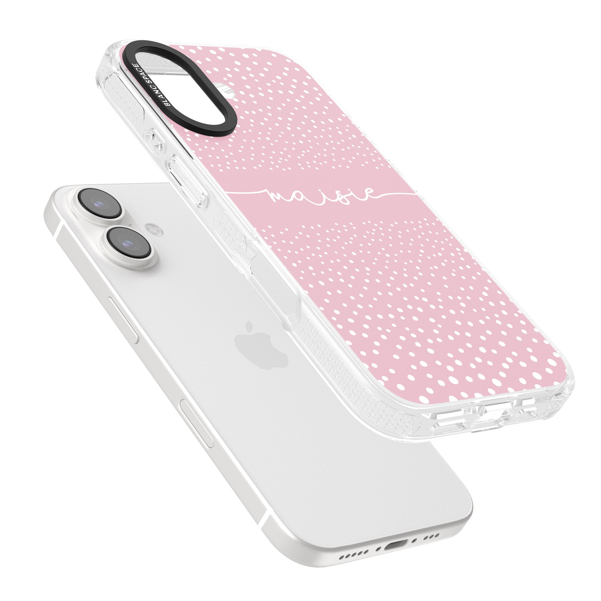 Personalised Pink Dots iPhone 16 / 16 Plus Clear Case Impact Air - Blanc Space