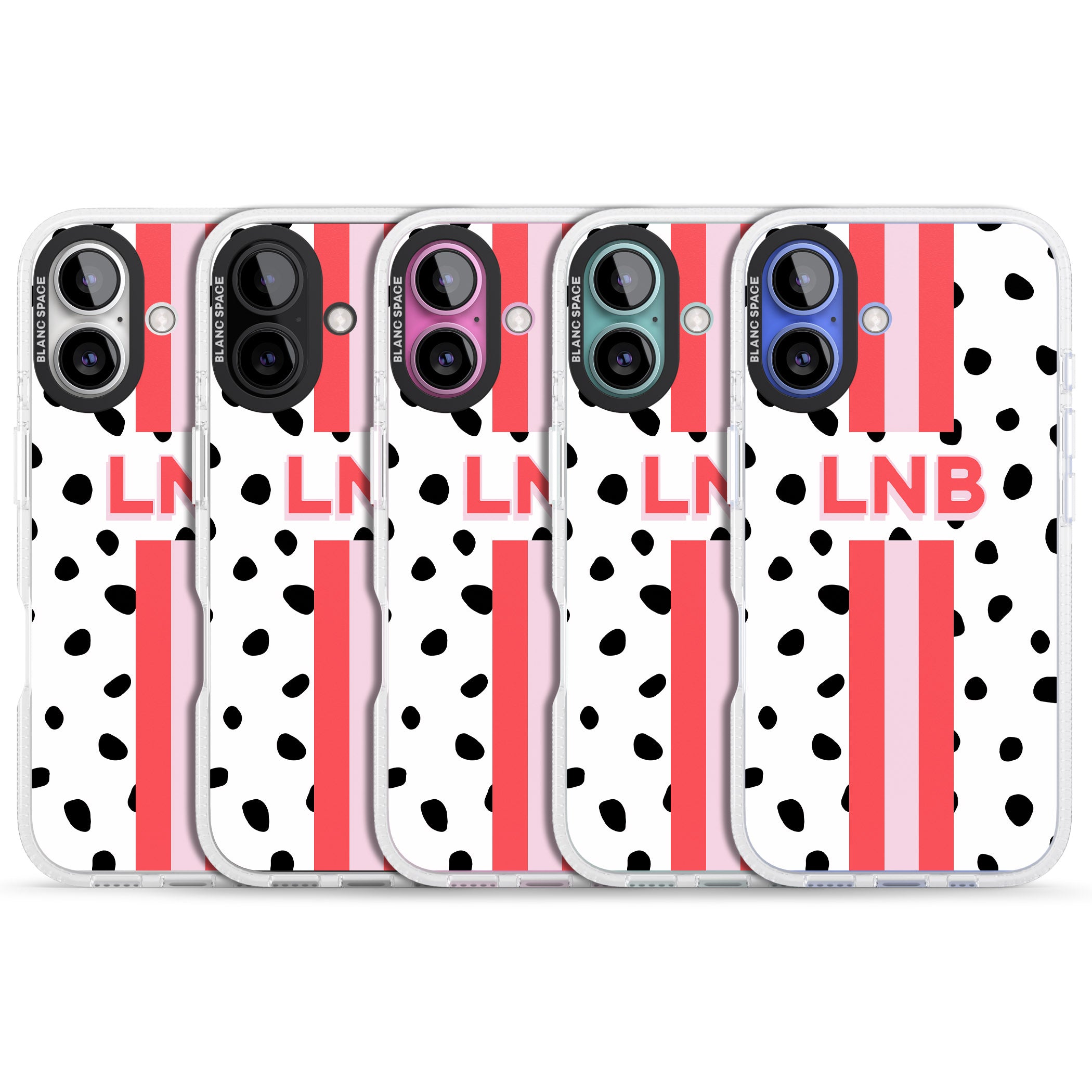 Personalised Polka & Pink Stripe iPhone 16 / 16 Plus Clear Case Impact Air - Blanc Space