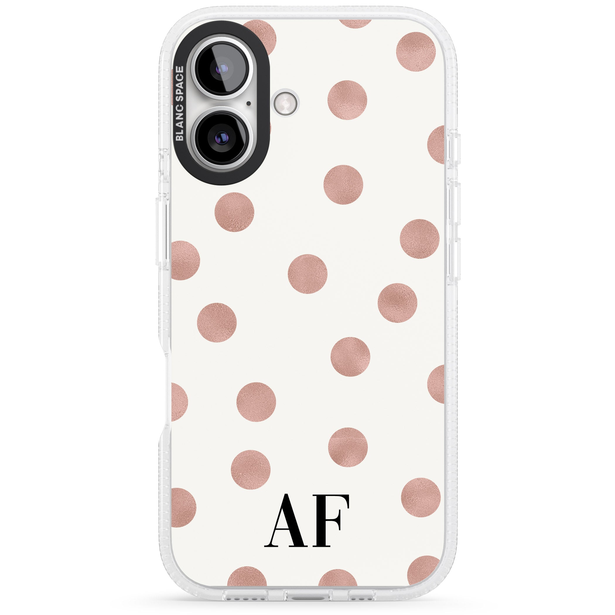 Personalised Initials & Dots iPhone 16 / 16 Plus Clear Case Impact Air - Blanc Space