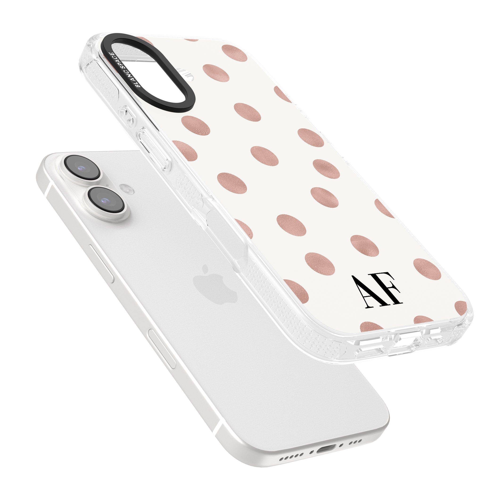 Personalised Initials & Dots iPhone 16 / 16 Plus Clear Case Impact Air - Blanc Space