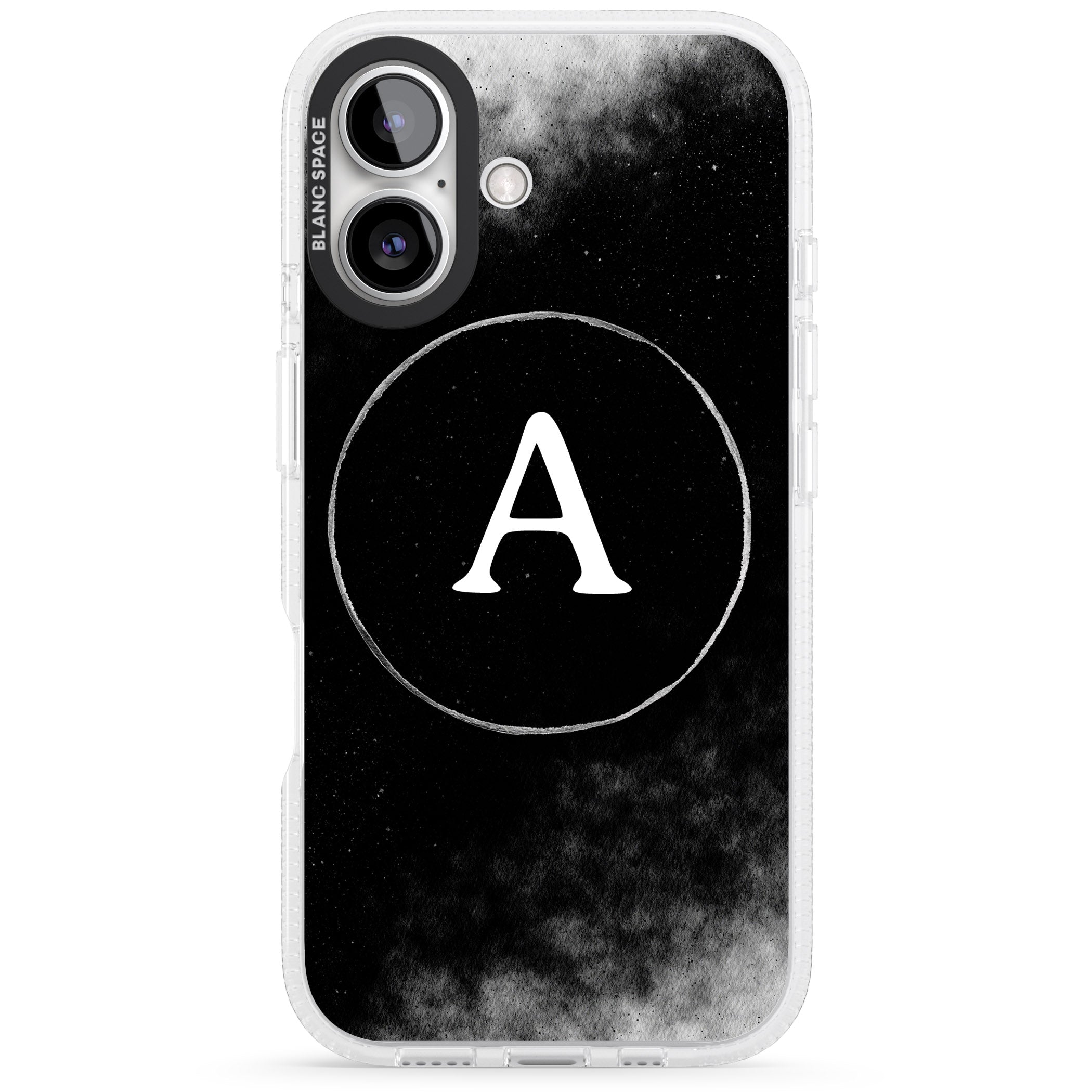 Personalised Eclipse Monogram iPhone 16 / 16 Plus Clear Case Impact Air - Blanc Space
