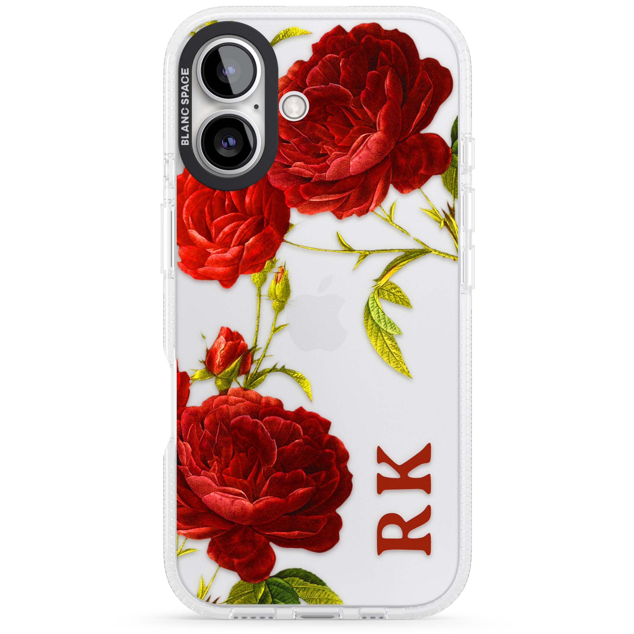 Personalised Clear Vintage Floral Red Roses iPhone 16 / 16 Plus Clear Case Impact Air - Blanc Space