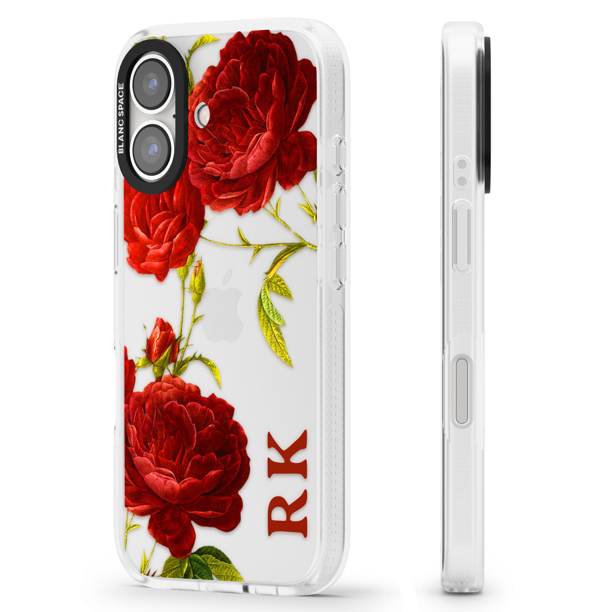 Personalised Clear Vintage Floral Red Roses iPhone 16 / 16 Plus Clear Case Impact Air - Blanc Space