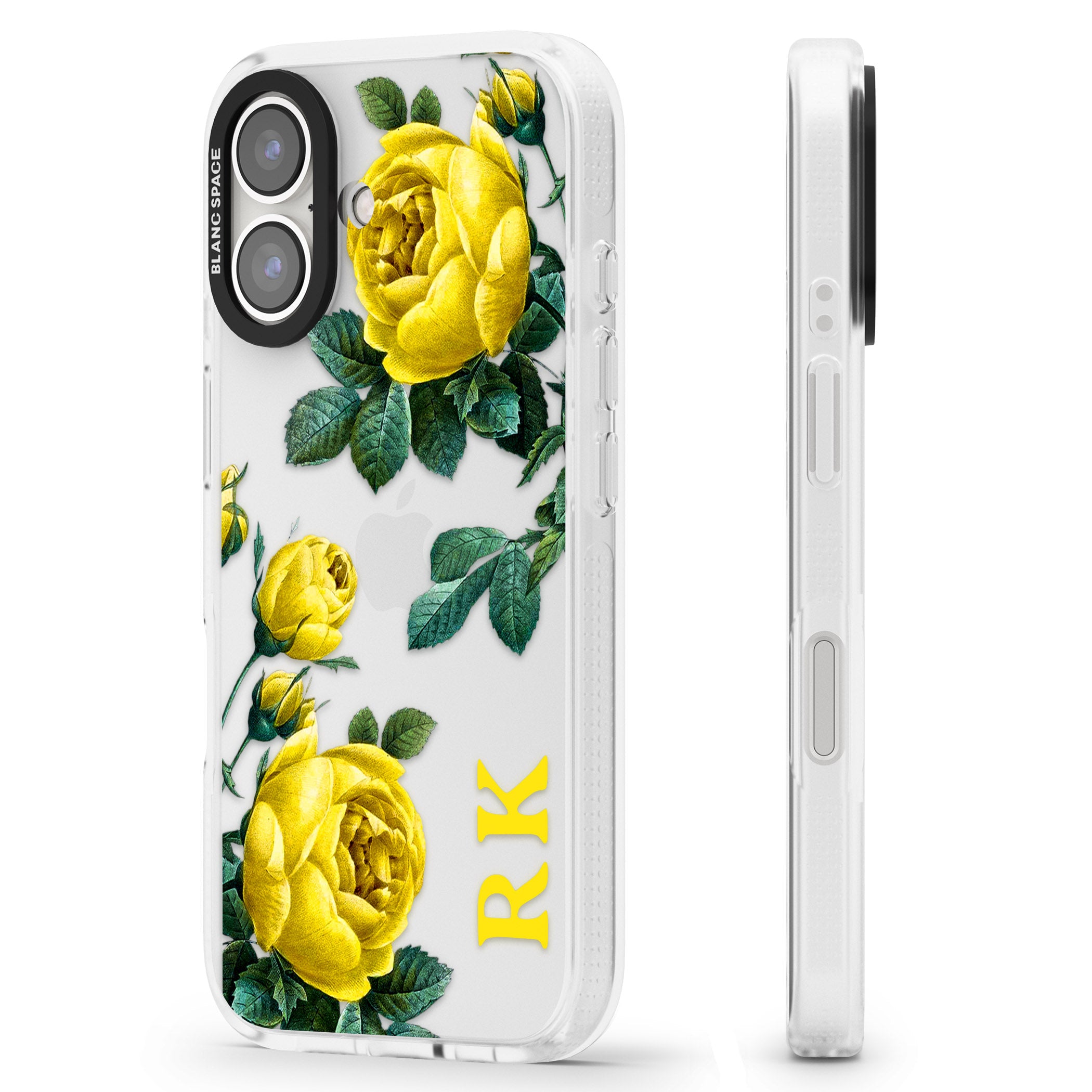 Personalised Clear Vintage Floral Yellow Roses iPhone 16 / 16 Plus Clear Case Impact Air - Blanc Space