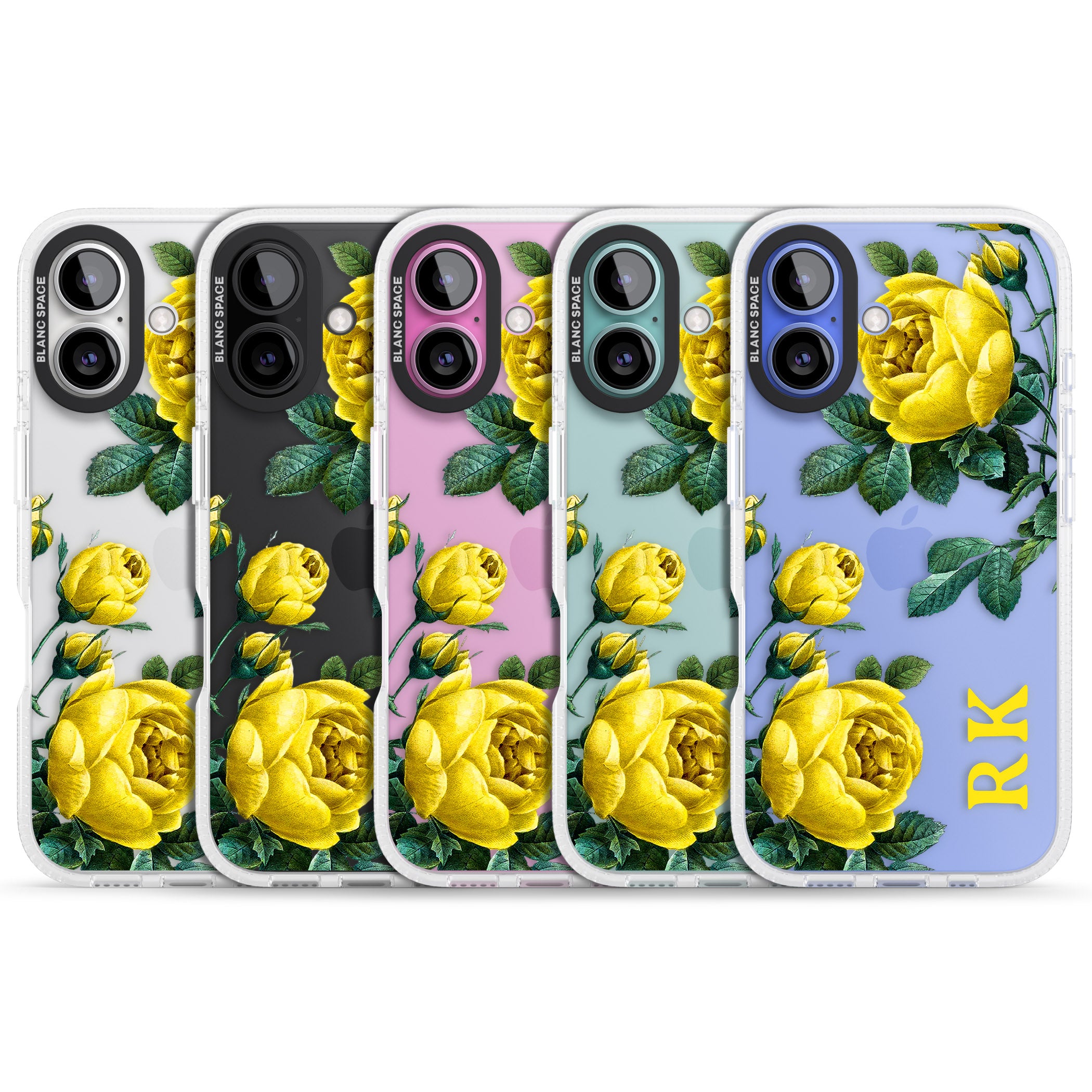 Personalised Clear Vintage Floral Yellow Roses iPhone 16 / 16 Plus Clear Case Impact Air - Blanc Space