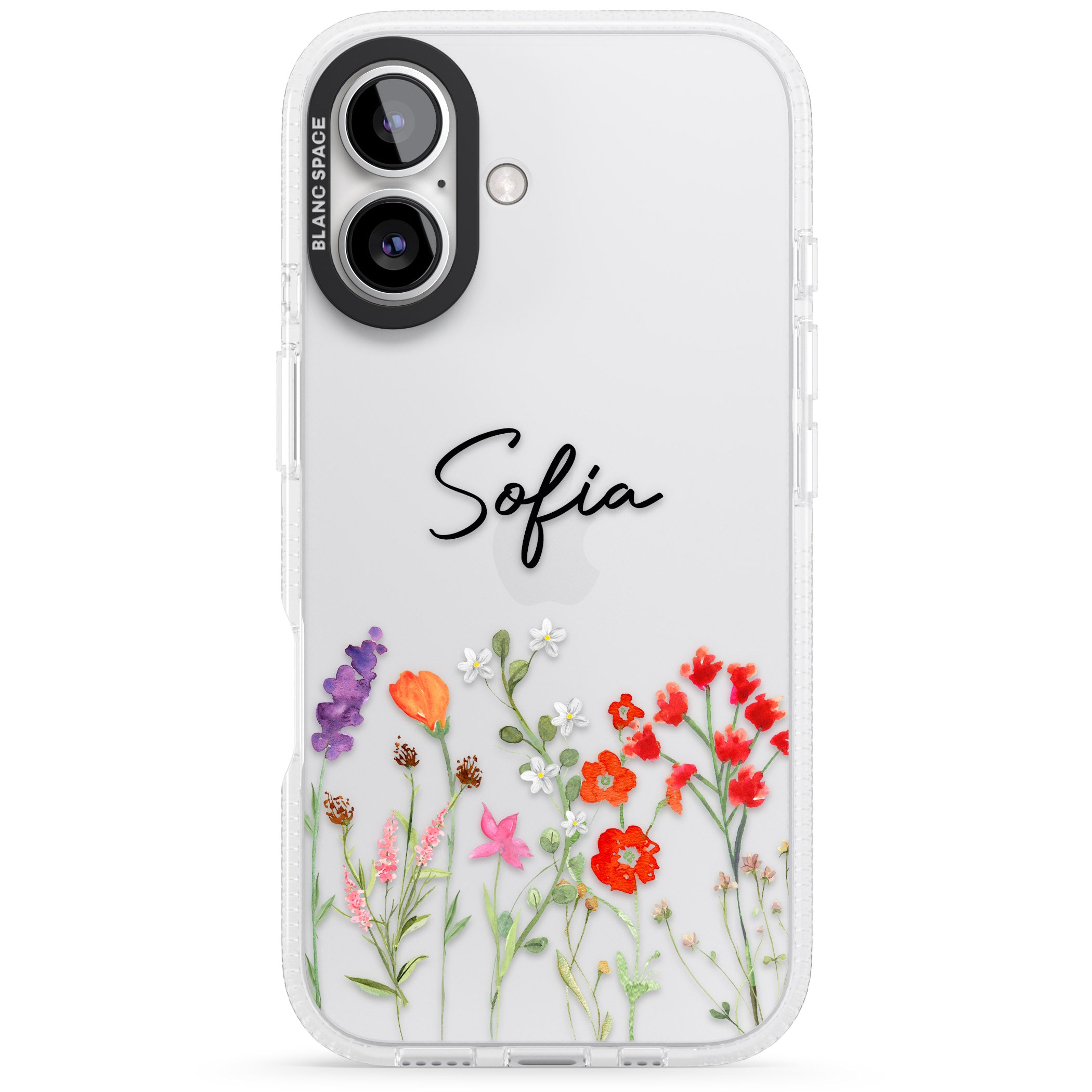 Personalised Spring Wildflowers iPhone 16 / 16 Plus Clear Case Impact Air - Blanc Space