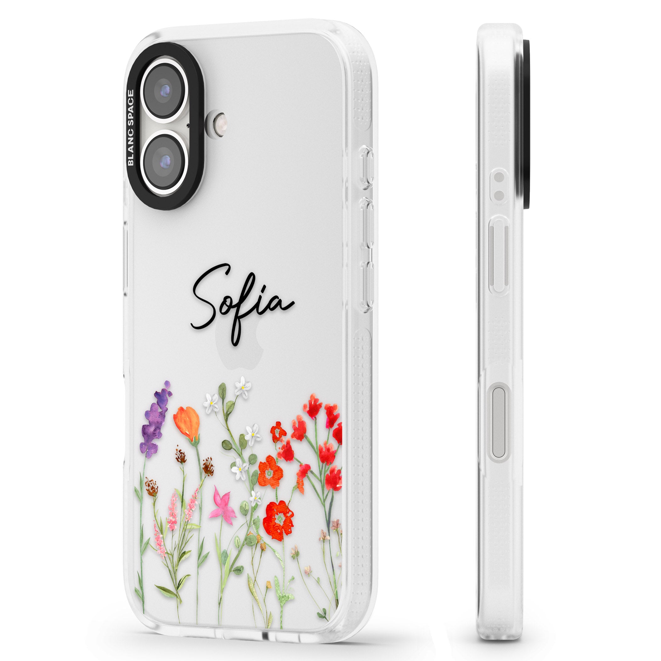 Personalised Spring Wildflowers iPhone 16 / 16 Plus Clear Case Impact Air - Blanc Space